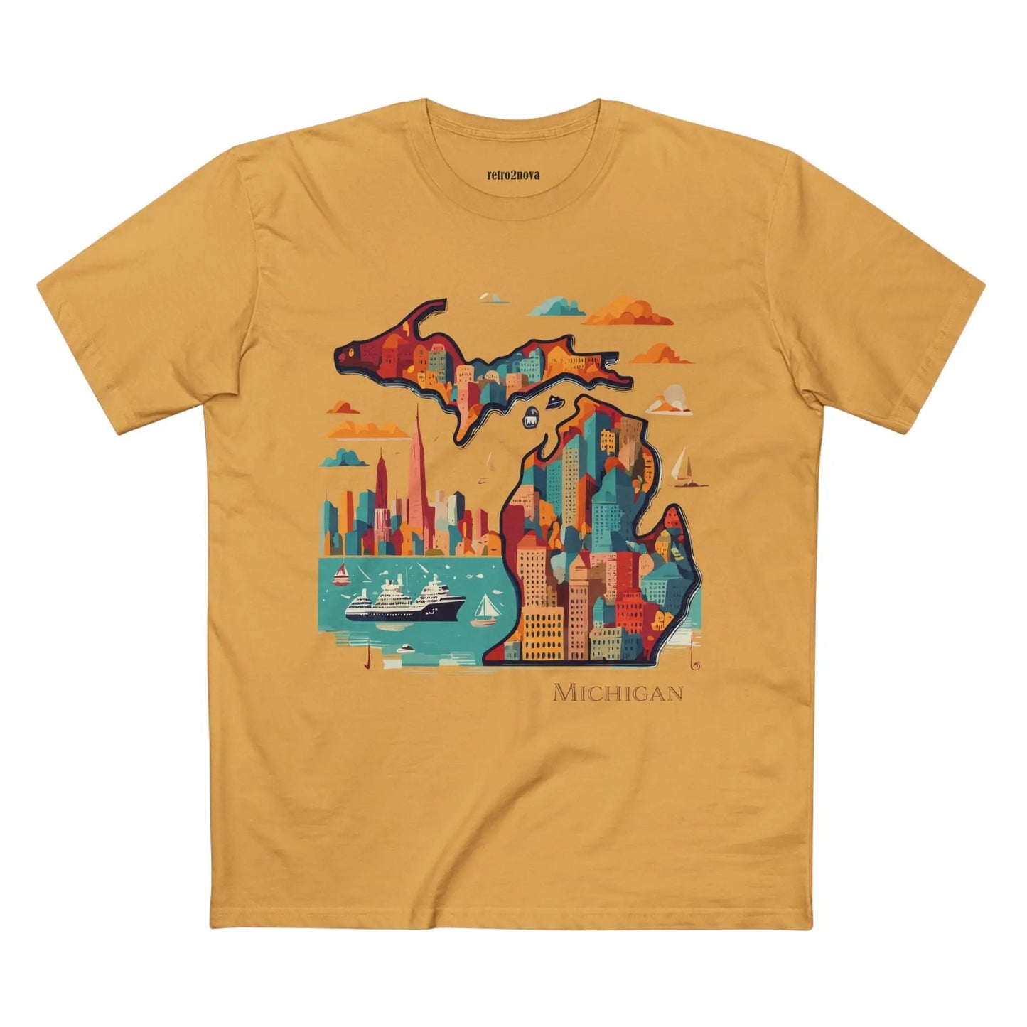 Michigan Shirt Unisex Premium Cotton Staple Tee With Original Art Design From Retro2Nova Collection