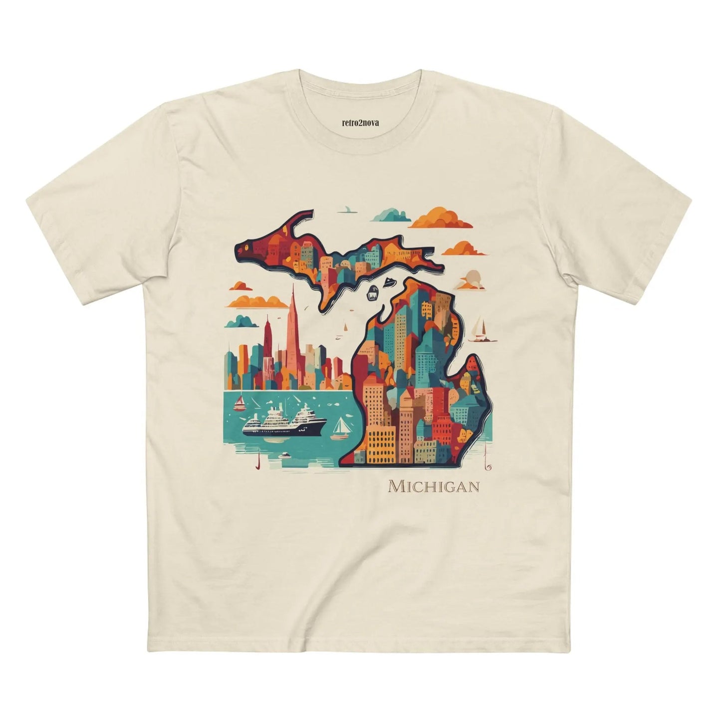 Michigan Shirt Unisex Premium Cotton Staple Tee With Original Art Design From Retro2Nova Collection