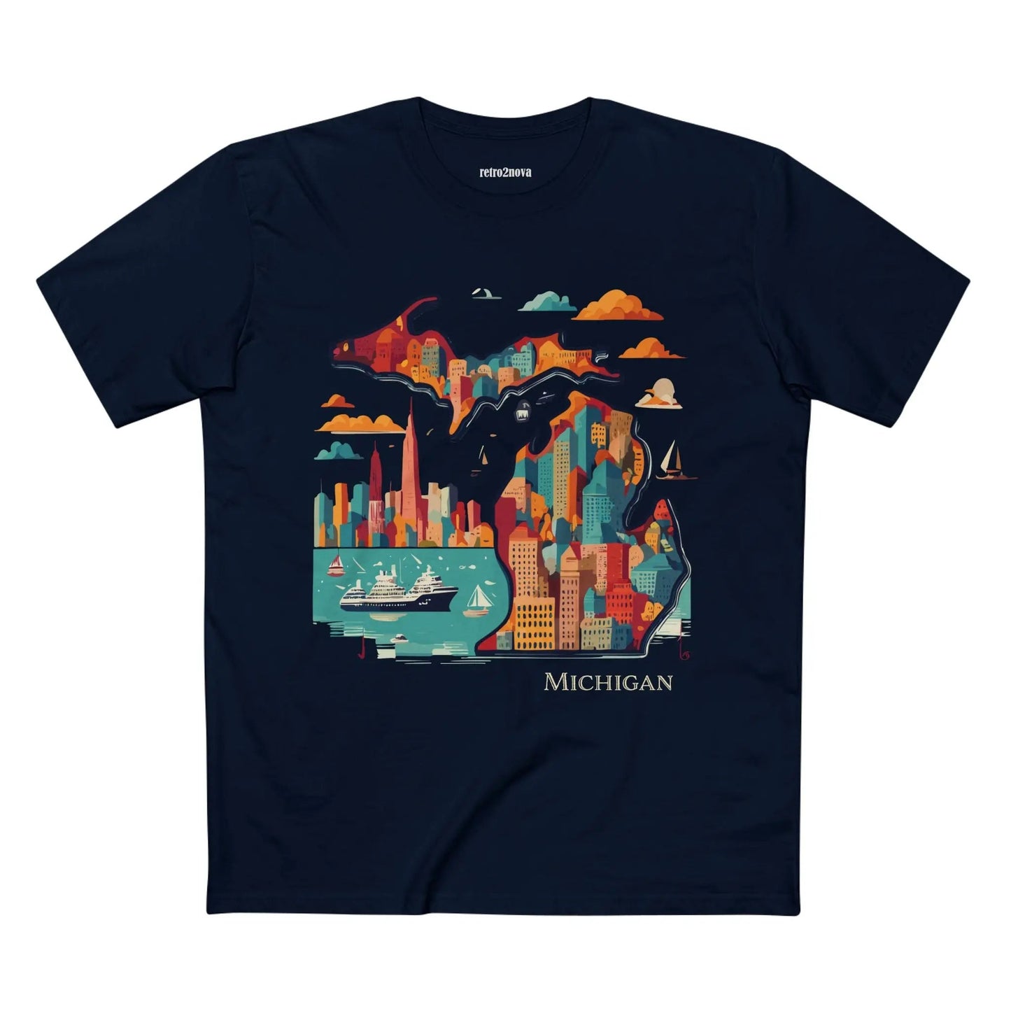 Michigan Shirt Unisex Premium Cotton Staple Tee With Original Art Design From Retro2Nova Collection