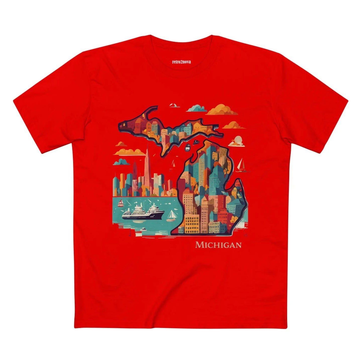 Michigan Shirt Unisex Premium Cotton Staple Tee With Original Art Design From Retro2Nova Collection