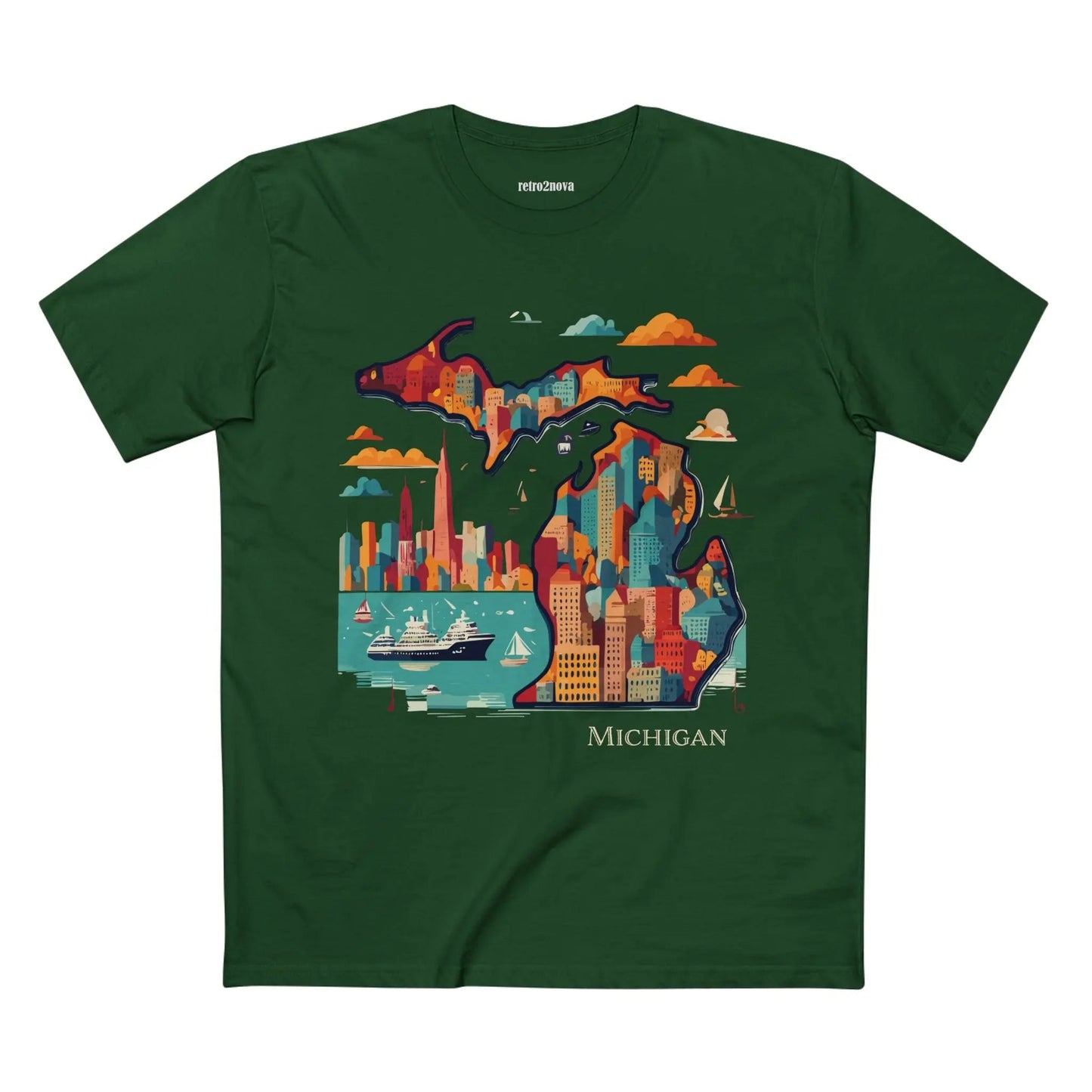 Michigan Shirt Unisex Premium Cotton Staple Tee With Original Art Design From Retro2Nova Collection