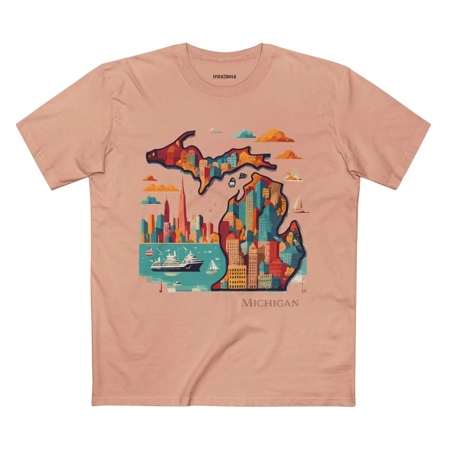 Michigan Shirt Unisex Premium Cotton Staple Tee With Original Art Design From Retro2Nova Collection