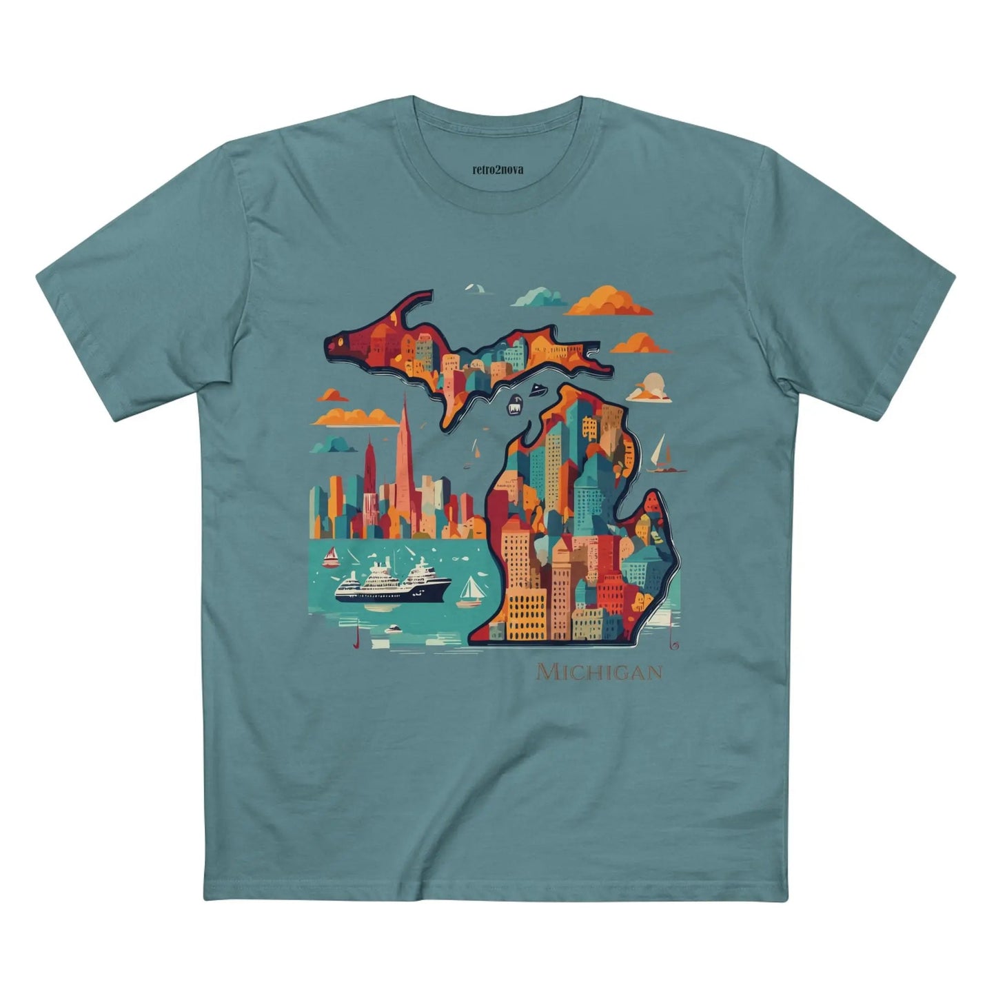 Michigan Shirt Unisex Premium Cotton Staple Tee With Original Art Design From Retro2Nova Collection