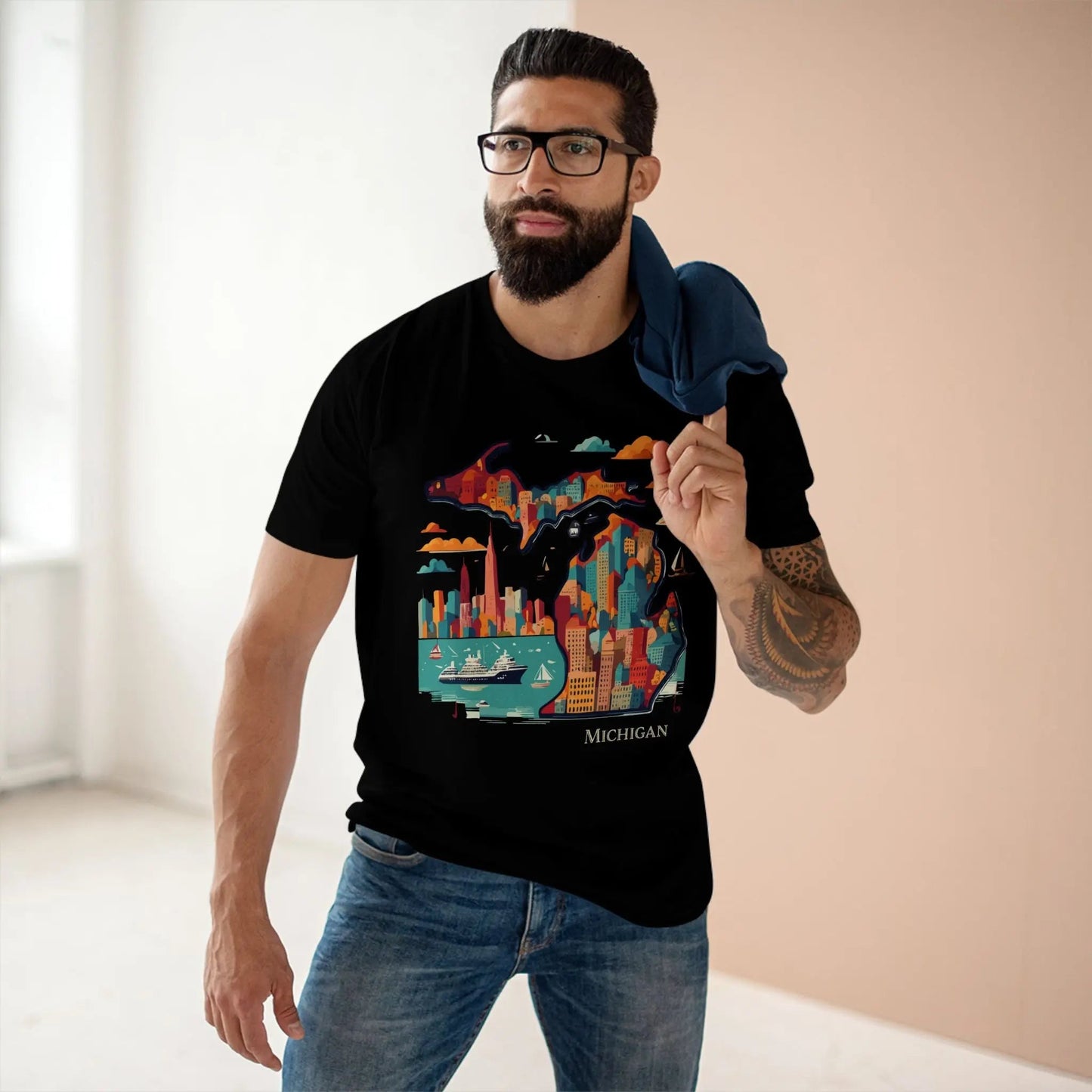 Michigan Shirt Unisex Premium Cotton Staple Tee With Original Art Design From Retro2Nova Collection