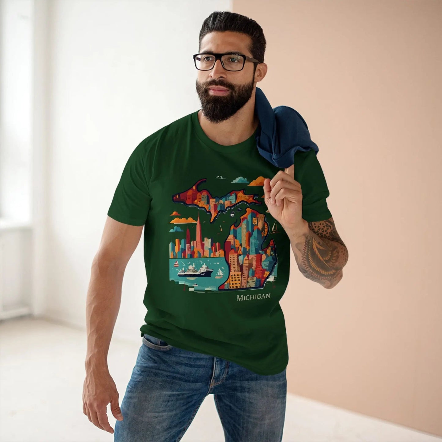 Michigan Shirt Unisex Premium Cotton Staple Tee With Original Art Design From Retro2Nova Collection