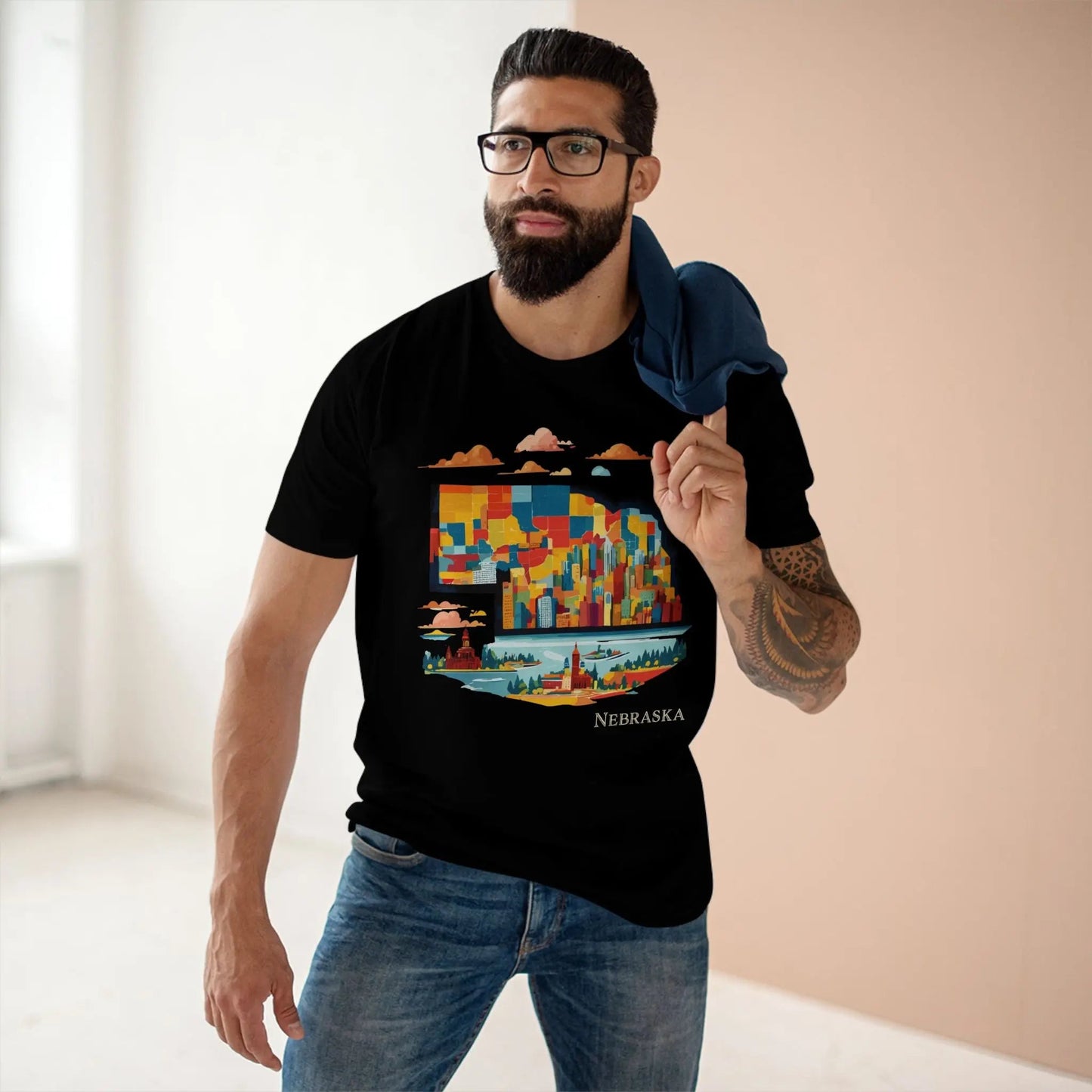 Nebraska US State Shirt Unisex Premium Cotton Tee With Original Art Design By Retro2Nova