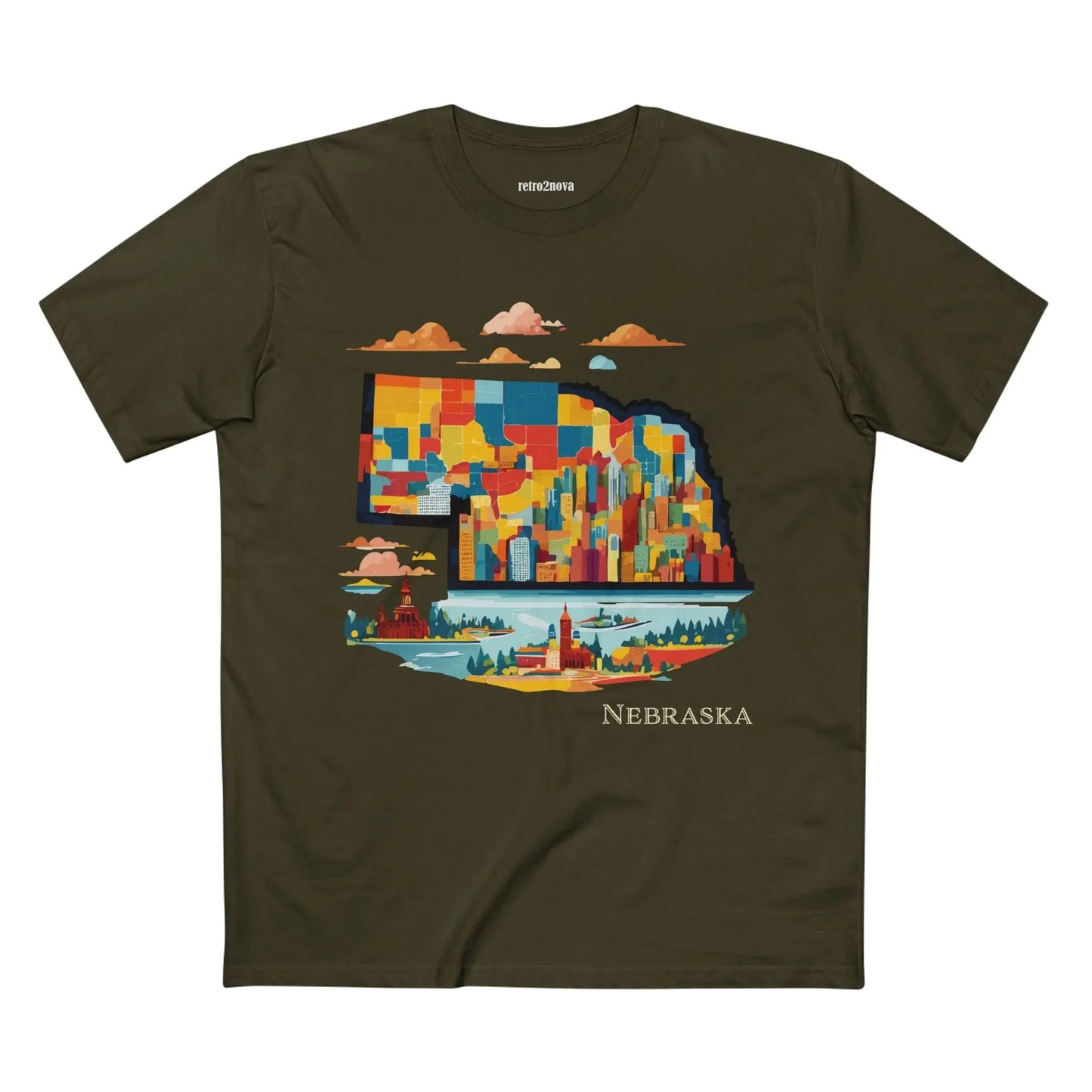 Nebraska US State Shirt Unisex Premium Cotton Tee With Original Art Design By Retro2Nova