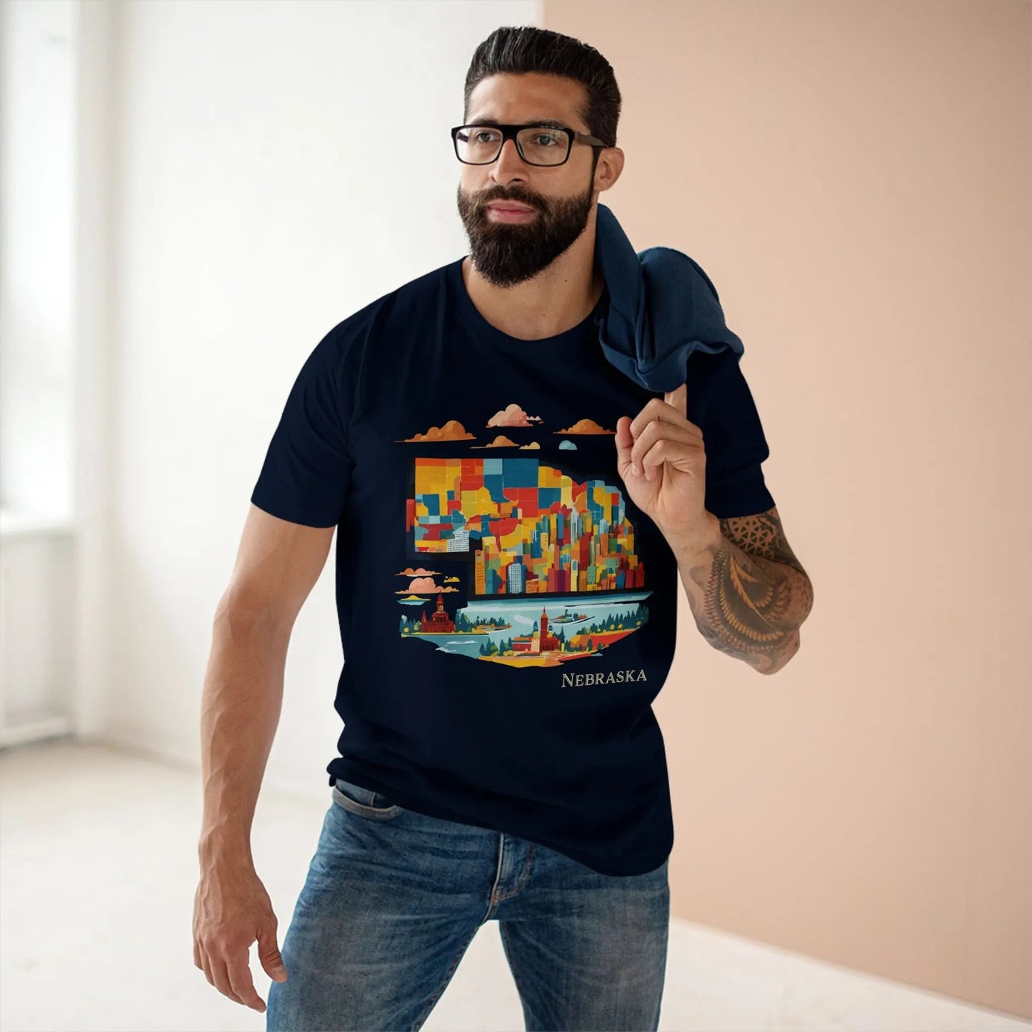 Nebraska US State Shirt Unisex Premium Cotton Tee With Original Art Design By Retro2Nova