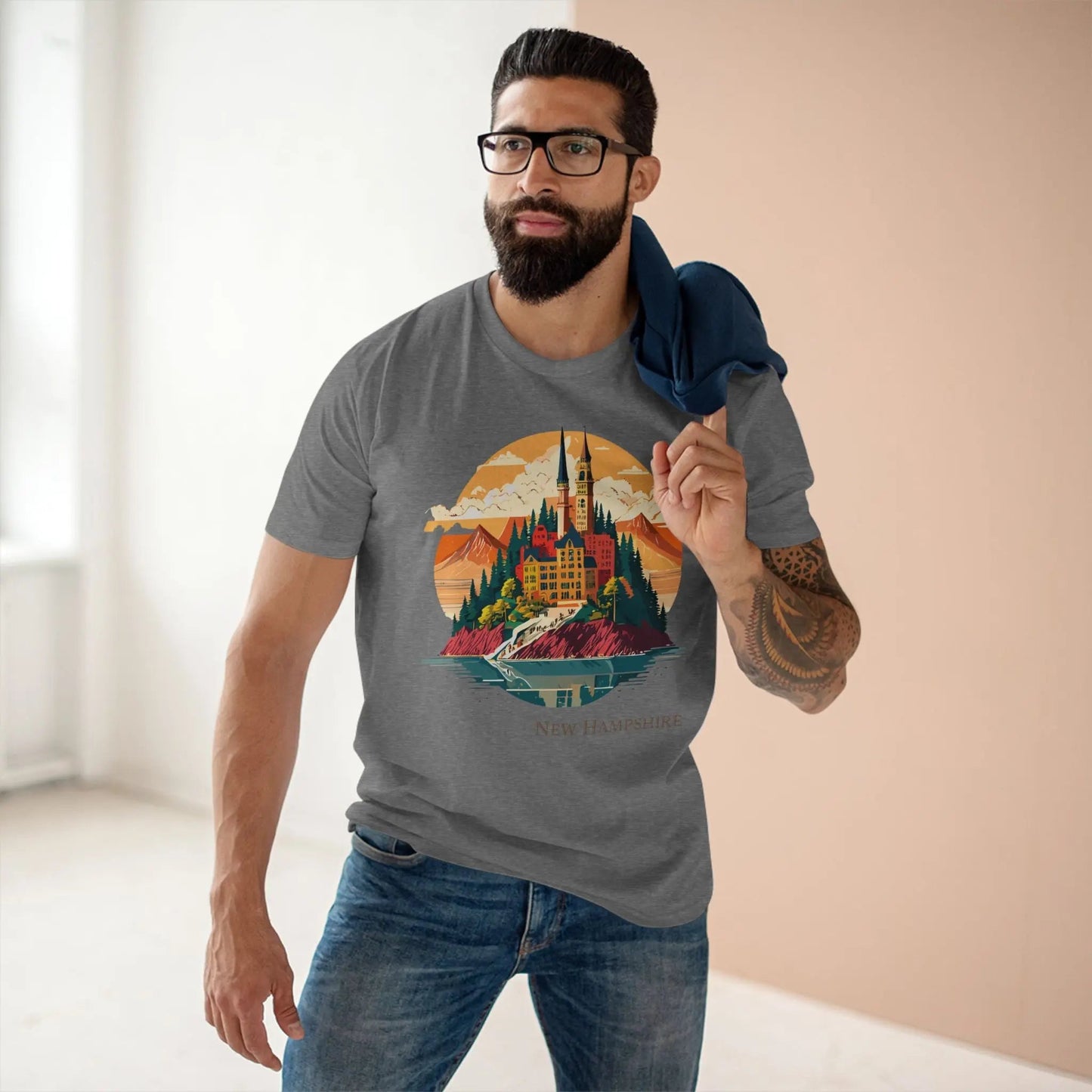 New Hampshire State Shirt Unisex Premium Cotton Tee With Original Retro2Nova Art Design