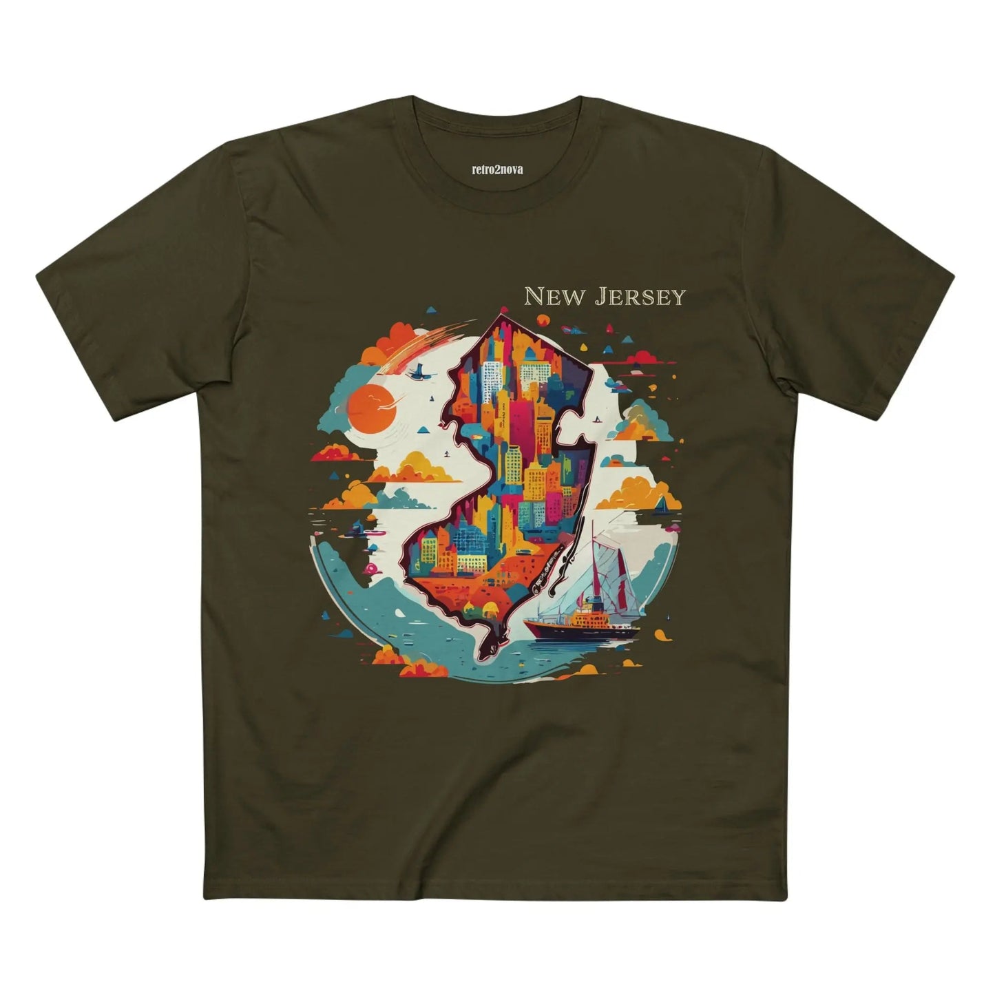 New Jersey State Shirt Unisex Premium Cotton Tee With Original Retro Art Design By Retro2Nova