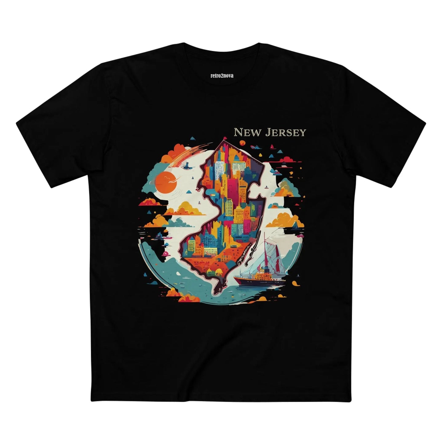 New Jersey State Shirt Unisex Premium Cotton Tee With Original Retro Art Design By Retro2Nova