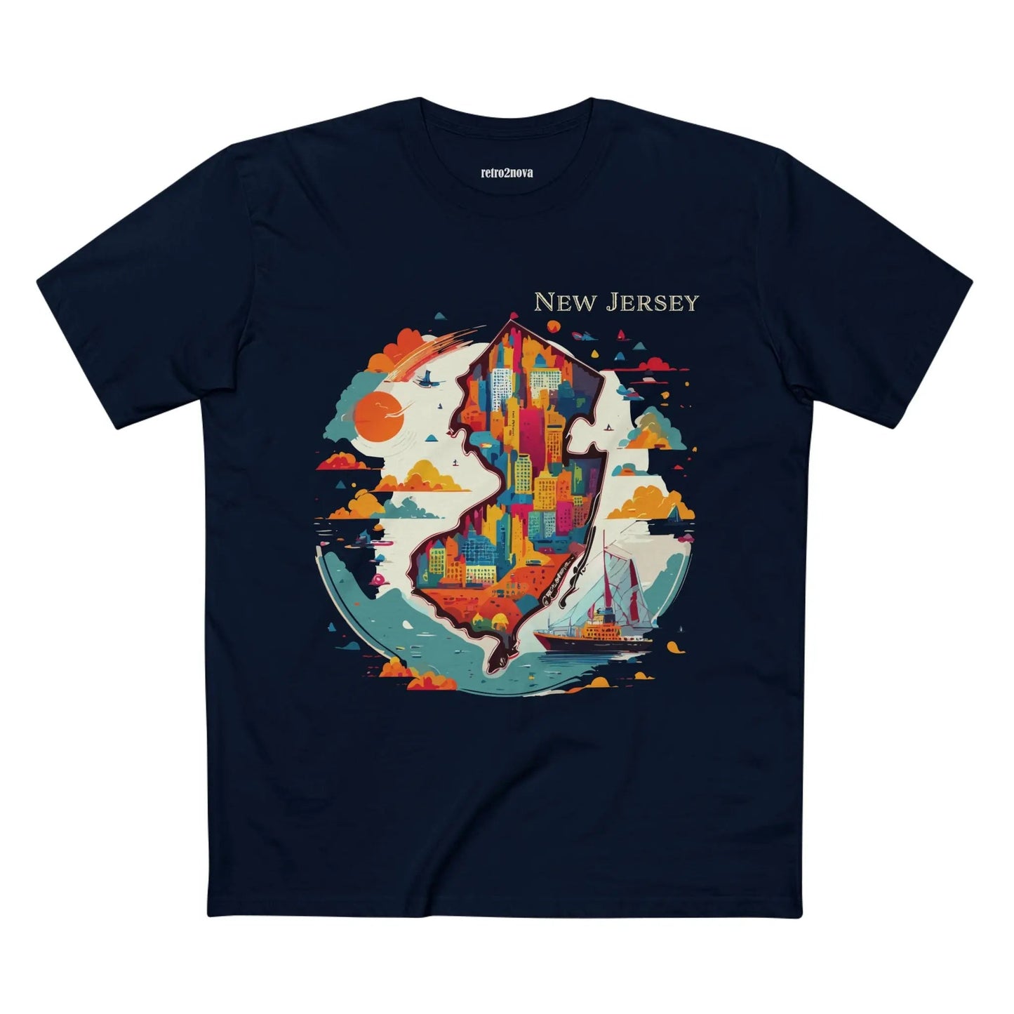 New Jersey State Shirt Unisex Premium Cotton Tee With Original Retro Art Design By Retro2Nova