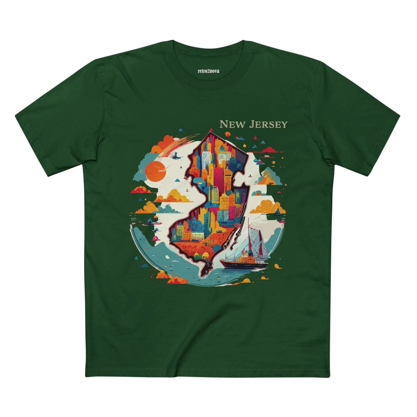 New Jersey State Shirt Unisex Premium Cotton Tee With Original Retro Art Design By Retro2Nova