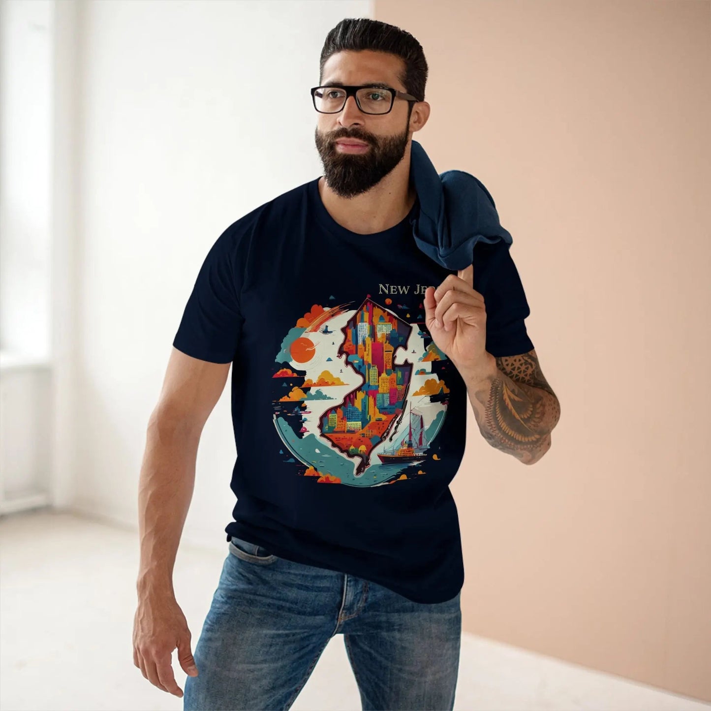 New Jersey State Shirt Unisex Premium Cotton Tee With Original Retro Art Design By Retro2Nova