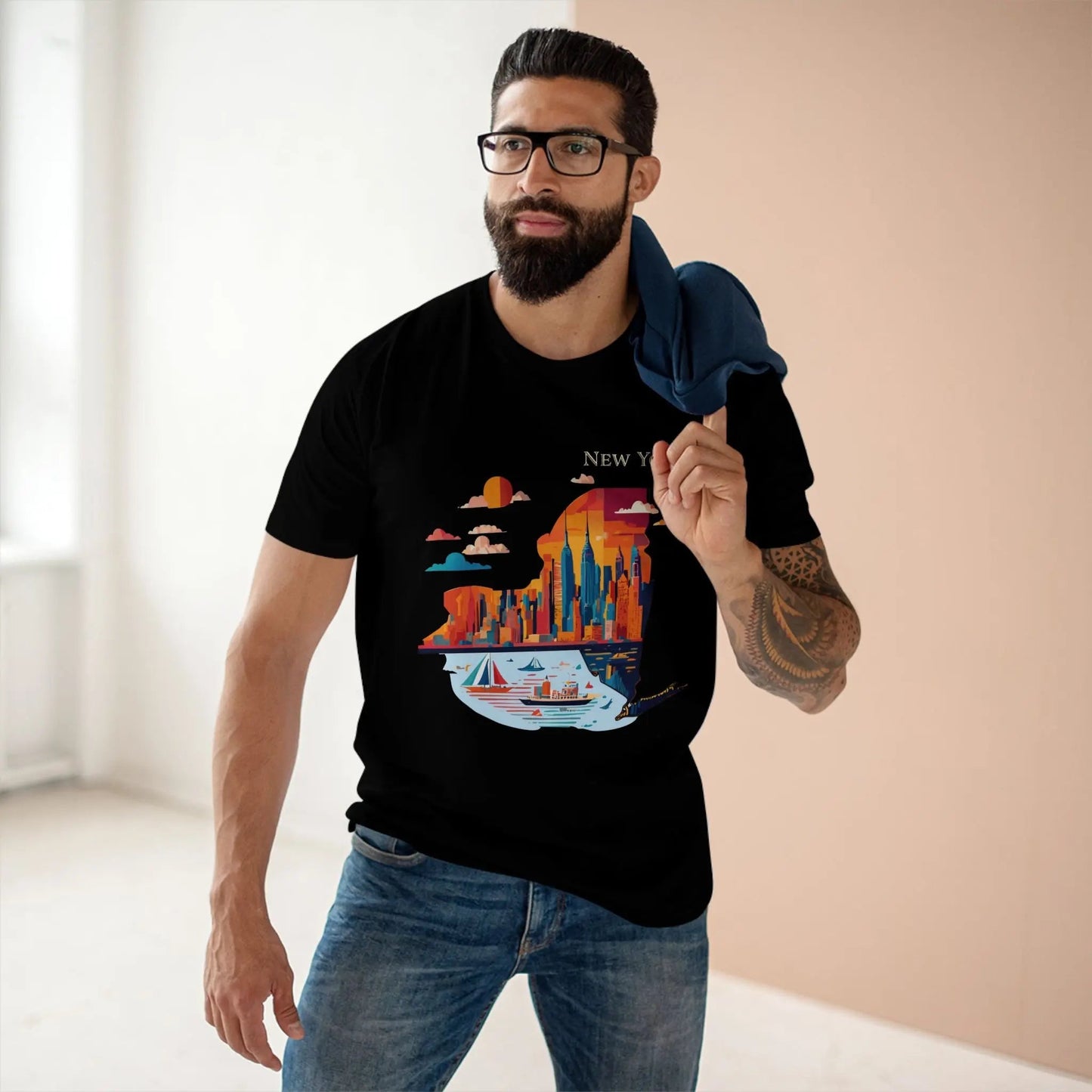 New York State Shirt Unisex Premium Cotton Tee With Original Art Design By Retro2Nova Art Collection
