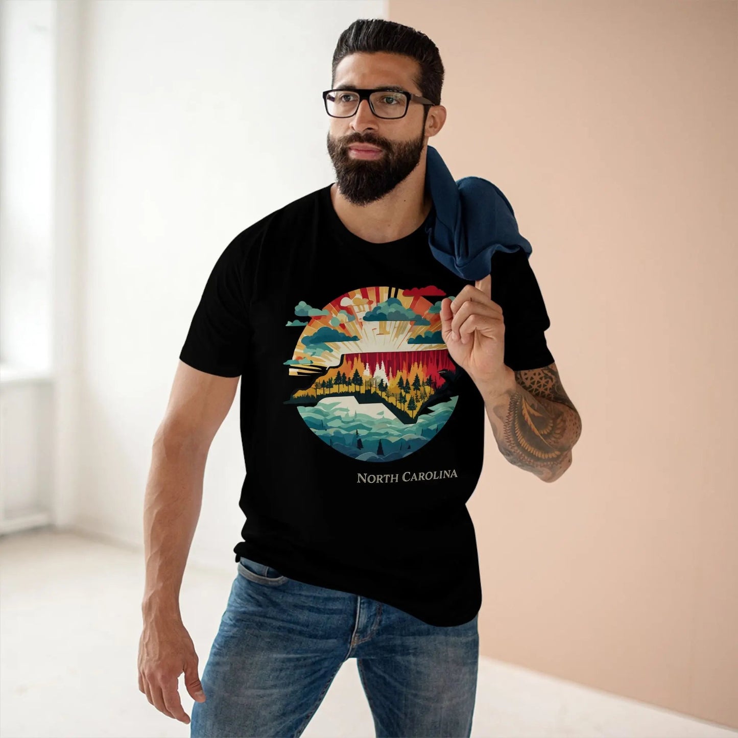 North Carolina State Shirt Unisex Premium Cotton Tee With Original Retro Art Design