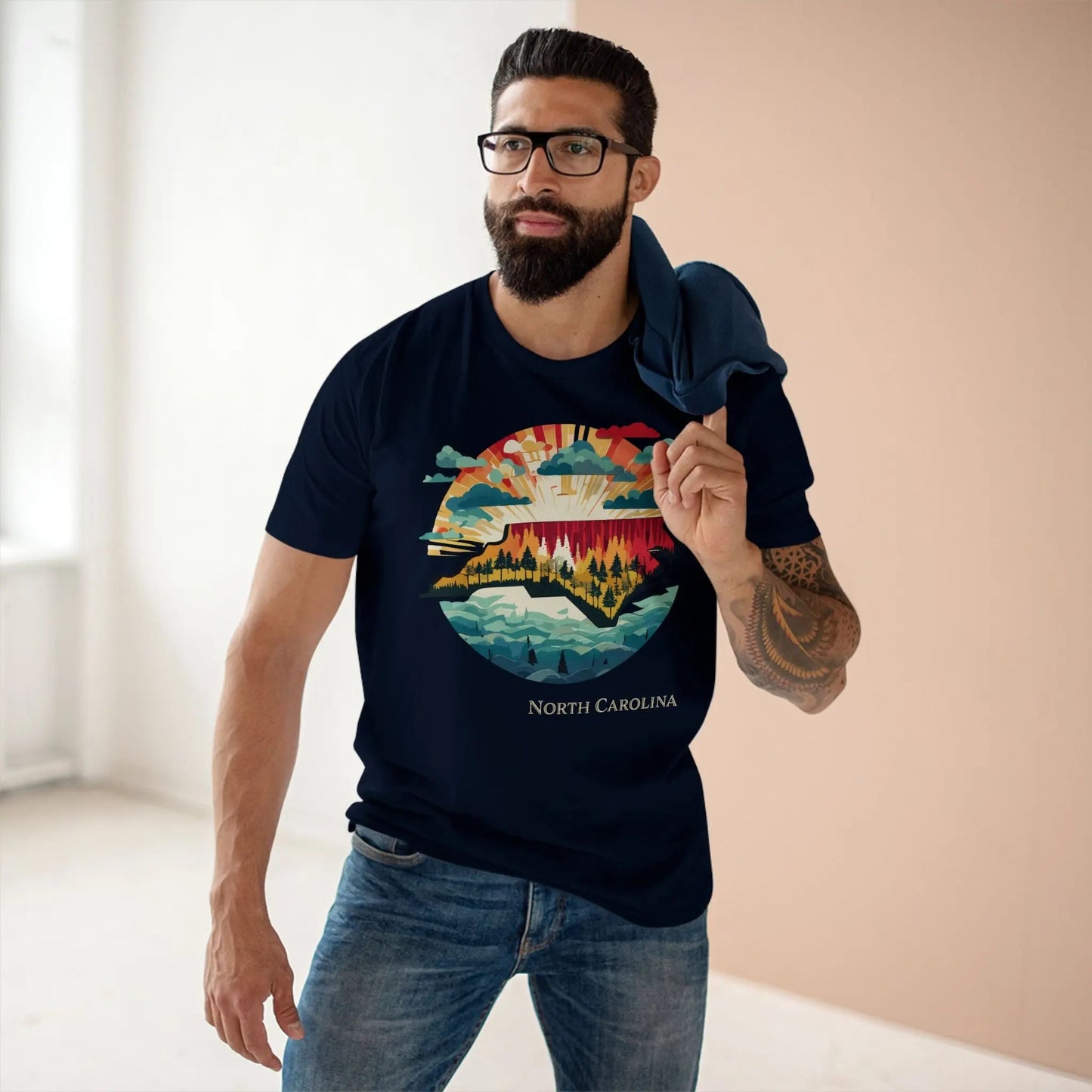North Carolina State Shirt Unisex Premium Cotton Tee With Original Retro Art Design