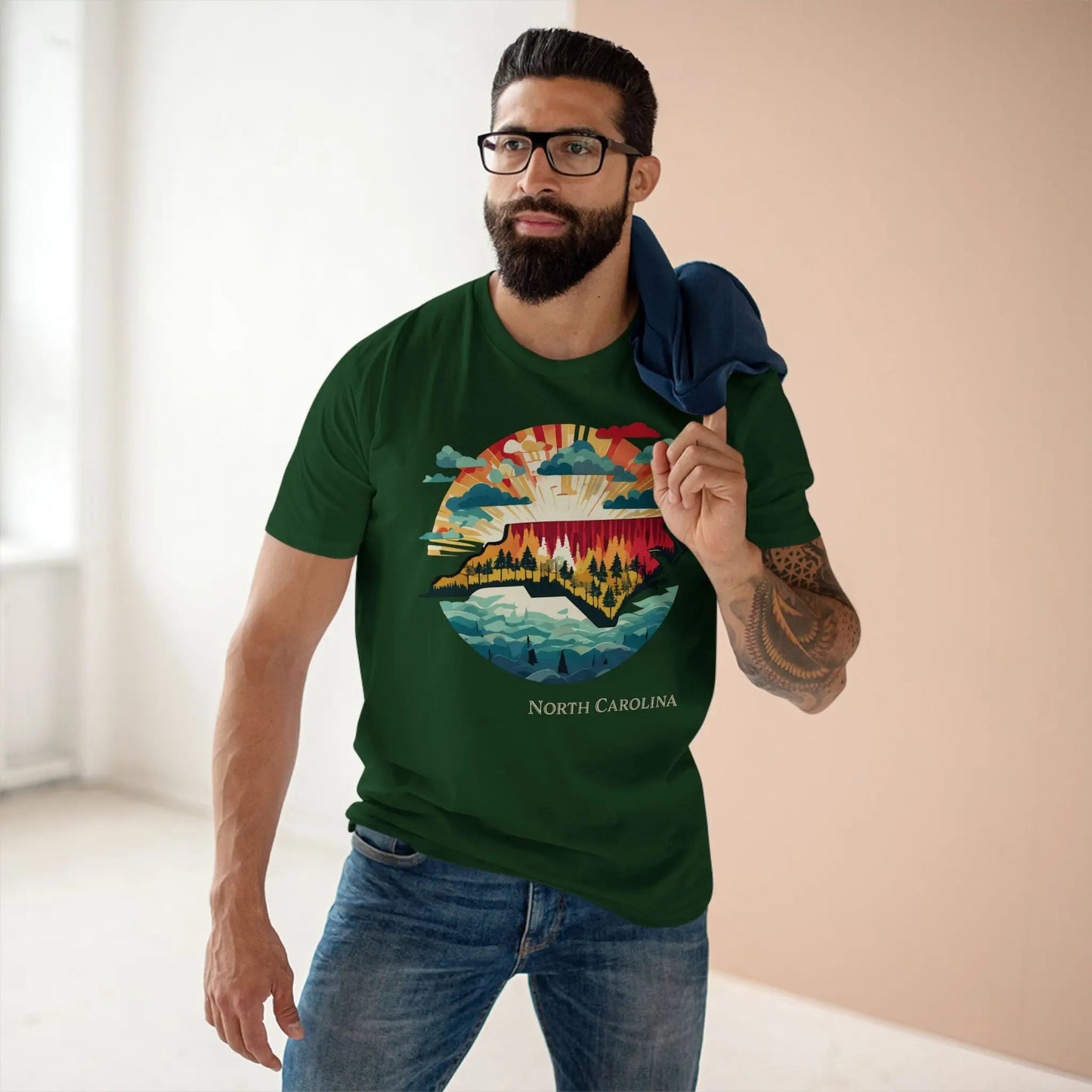 North Carolina State Shirt Unisex Premium Cotton Tee With Original Retro Art Design