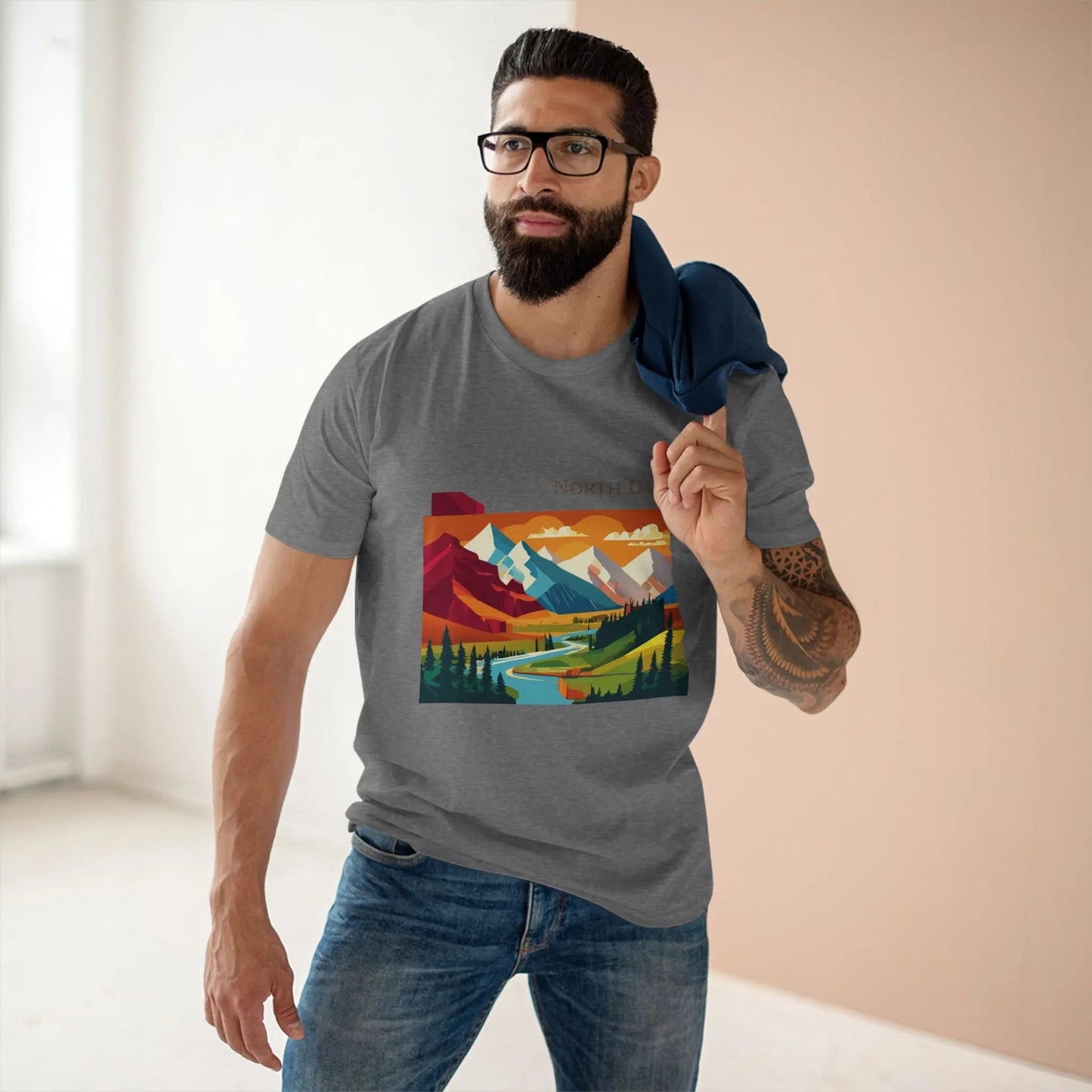 North Dakota State Shirt Unisex Premium Cotton Tee With Original Retro2Nova Art Design