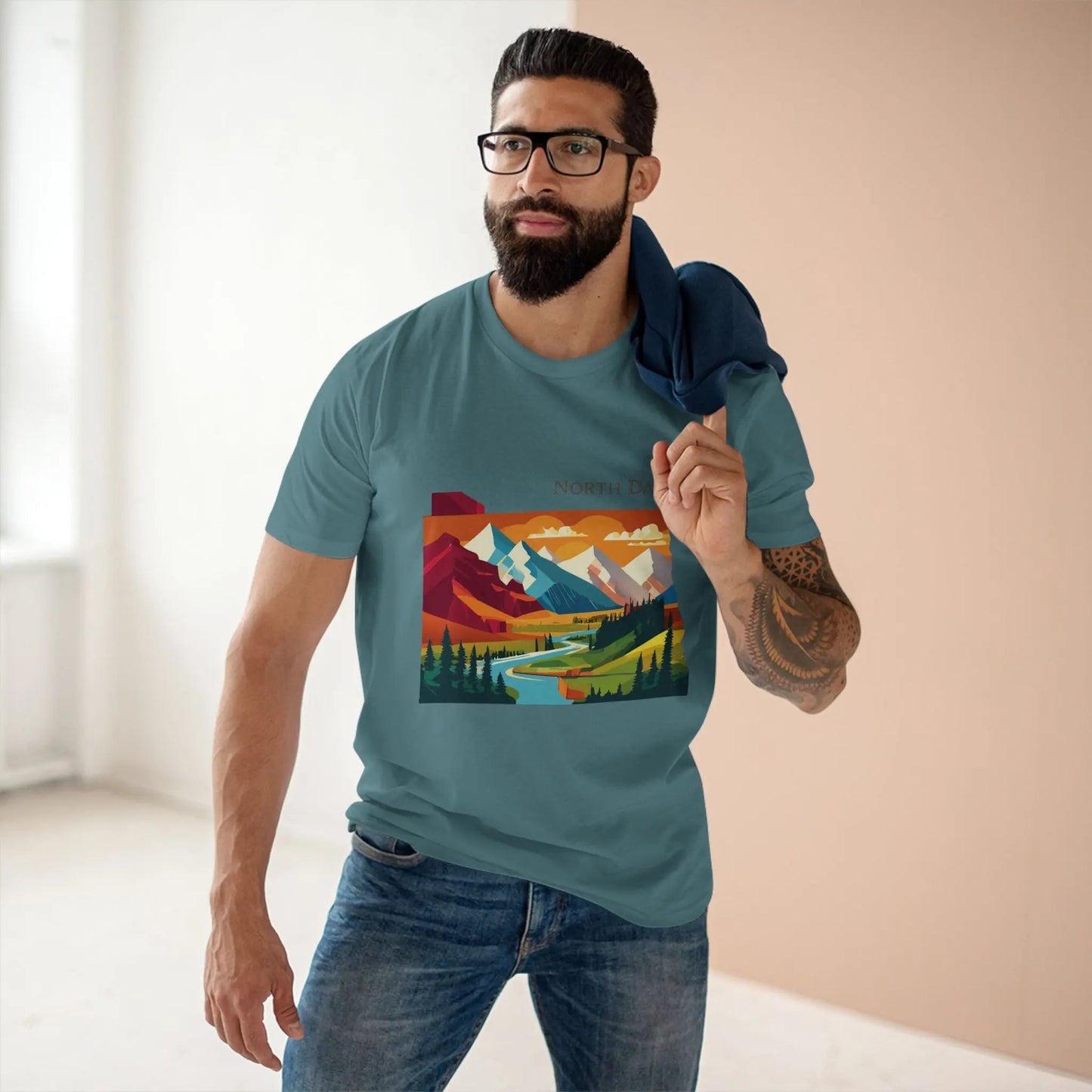 North Dakota State Shirt Unisex Premium Cotton Tee With Original Retro2Nova Art Design