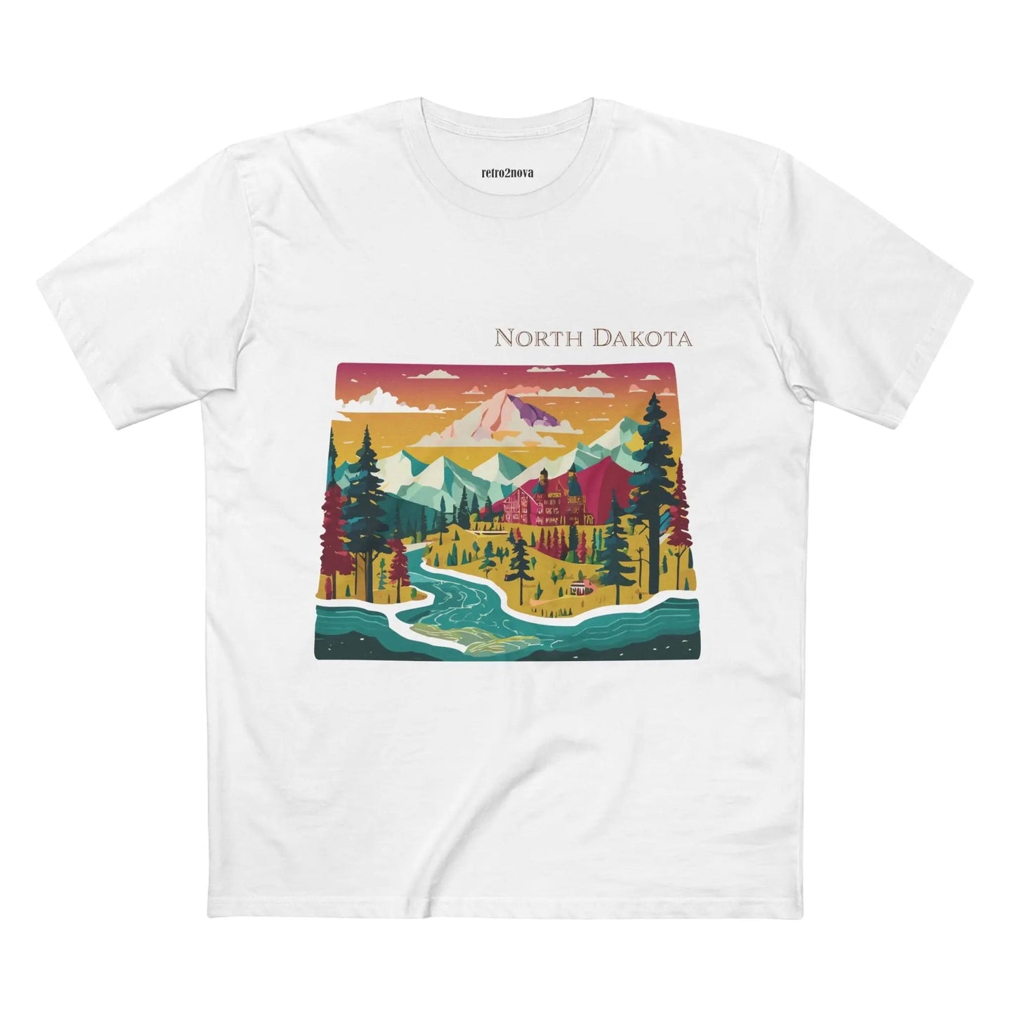 North Dakota US State Shirt Retro2Nova Unisex Premium Cotton Tee With Original Art Design Collection