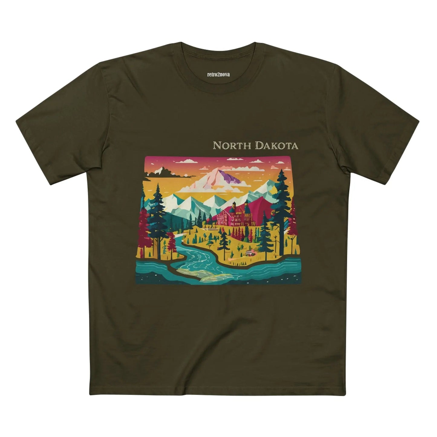 North Dakota US State Shirt Retro2Nova Unisex Premium Cotton Tee With Original Art Design Collection