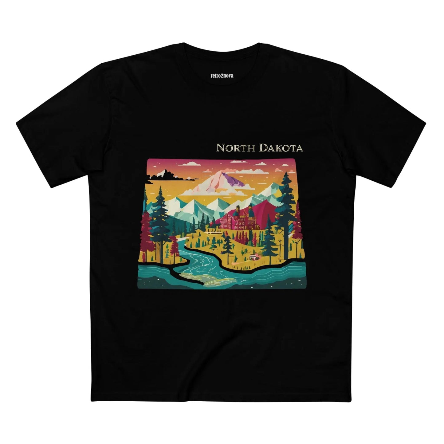 North Dakota US State Shirt Retro2Nova Unisex Premium Cotton Tee With Original Art Design Collection