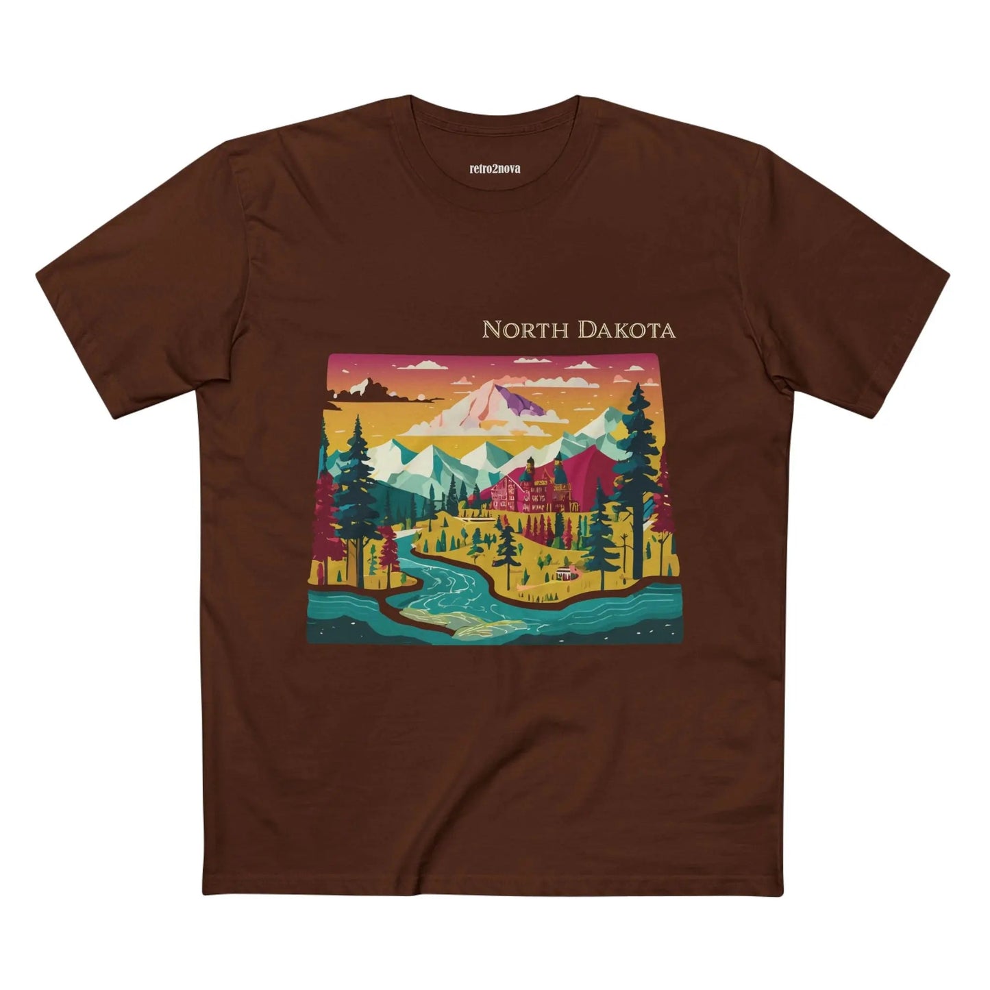 North Dakota US State Shirt Retro2Nova Unisex Premium Cotton Tee With Original Art Design Collection