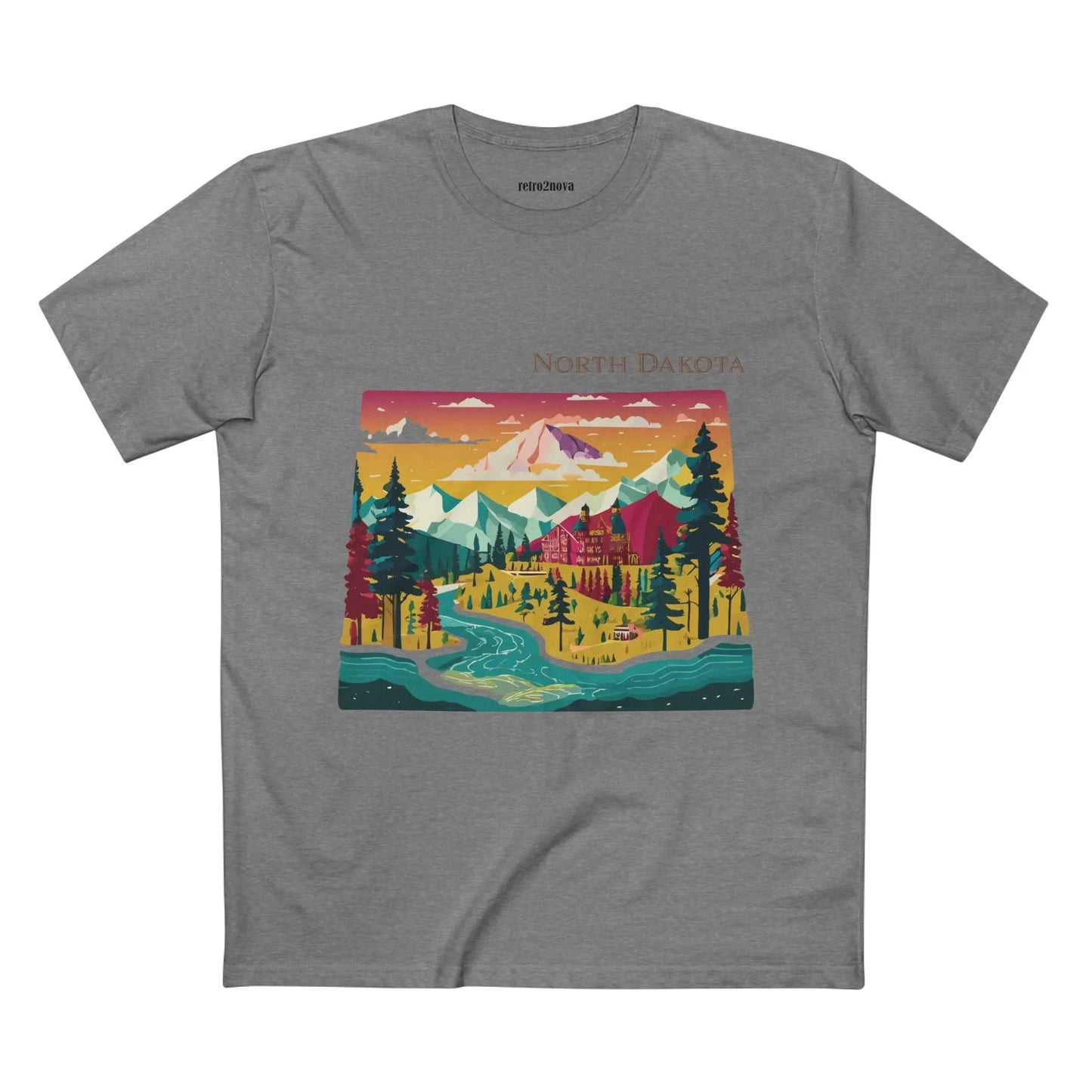 North Dakota US State Shirt Retro2Nova Unisex Premium Cotton Tee With Original Art Design Collection