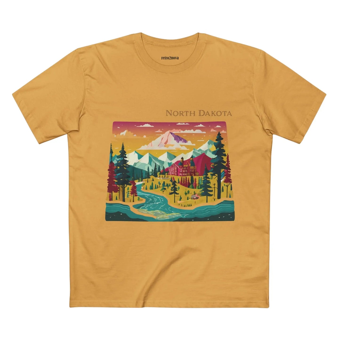 North Dakota US State Shirt Retro2Nova Unisex Premium Cotton Tee With Original Art Design Collection