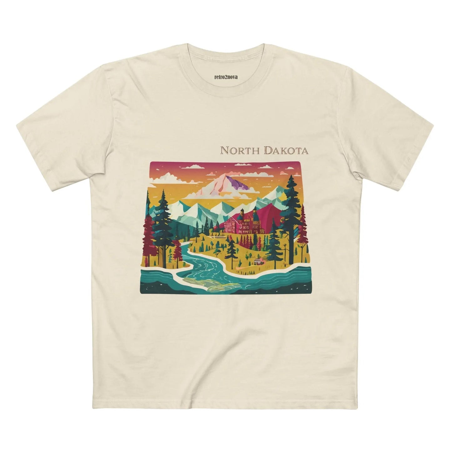 North Dakota US State Shirt Retro2Nova Unisex Premium Cotton Tee With Original Art Design Collection