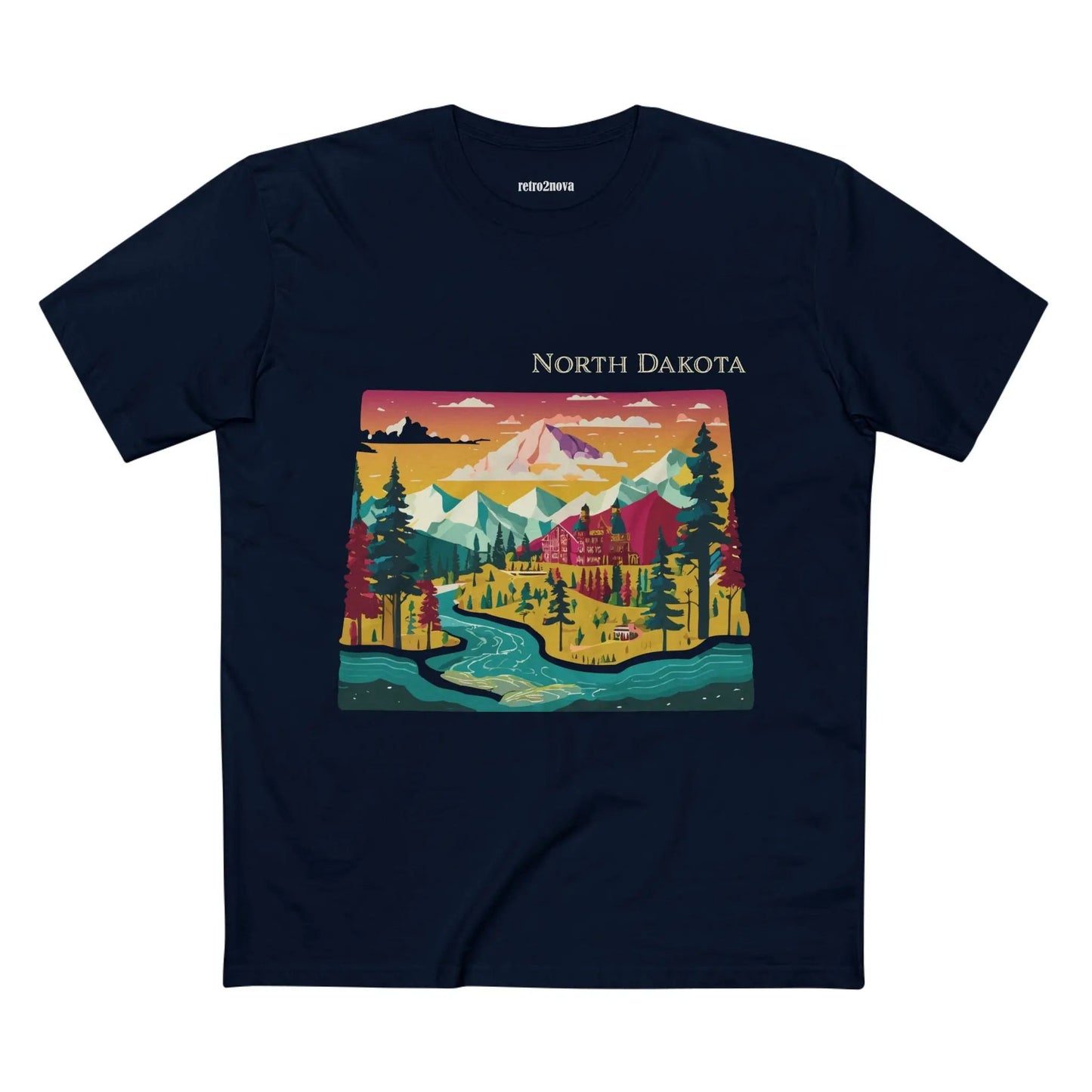North Dakota US State Shirt Retro2Nova Unisex Premium Cotton Tee With Original Art Design Collection