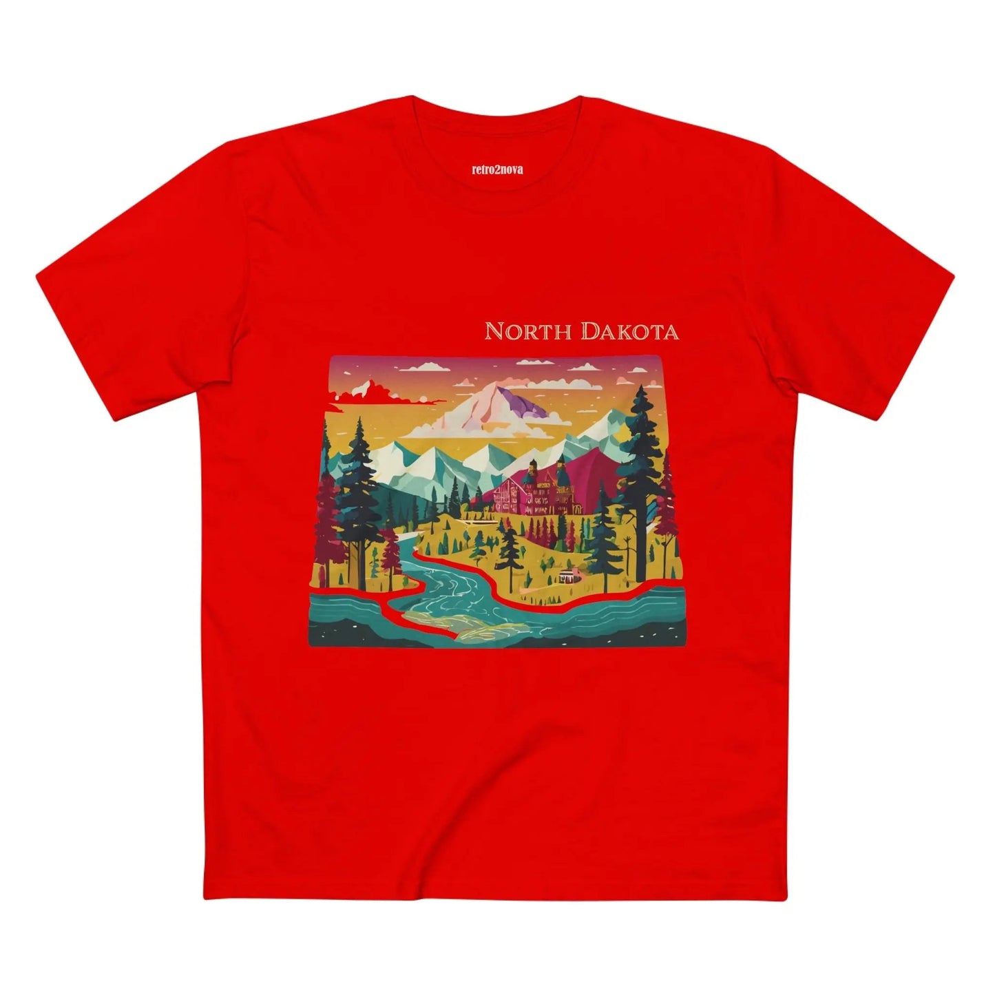 North Dakota US State Shirt Retro2Nova Unisex Premium Cotton Tee With Original Art Design Collection