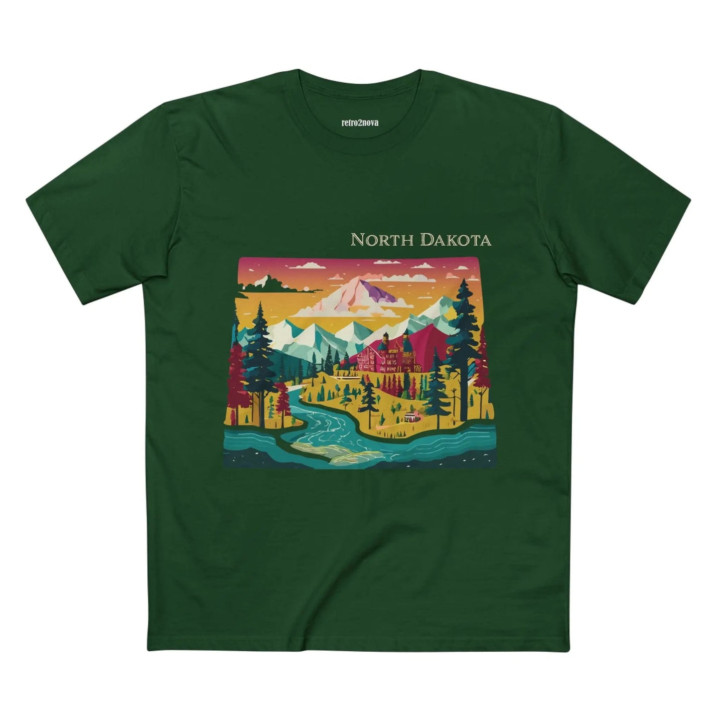 North Dakota US State Shirt Retro2Nova Unisex Premium Cotton Tee With Original Art Design Collection