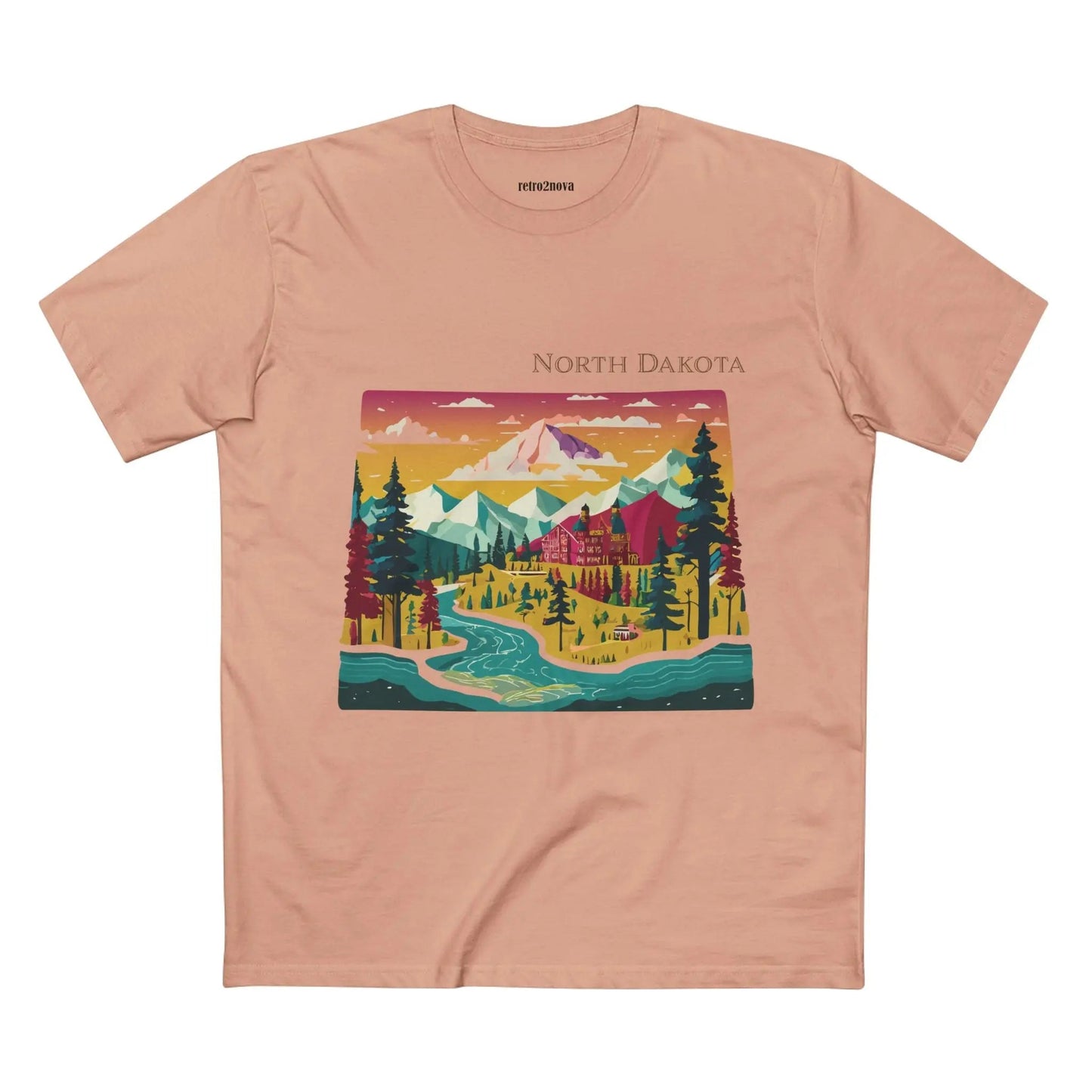 North Dakota US State Shirt Retro2Nova Unisex Premium Cotton Tee With Original Art Design Collection