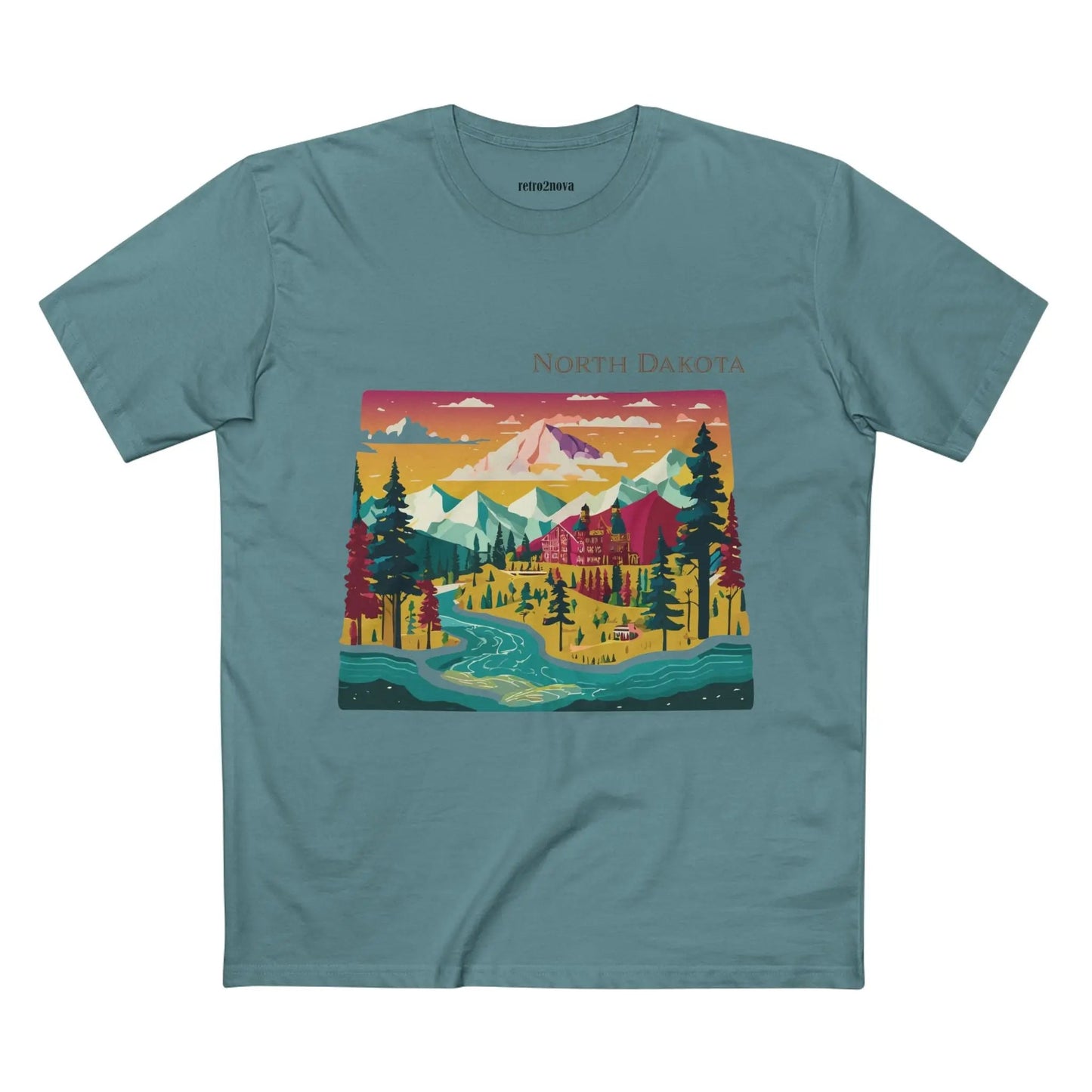 North Dakota US State Shirt Retro2Nova Unisex Premium Cotton Tee With Original Art Design Collection