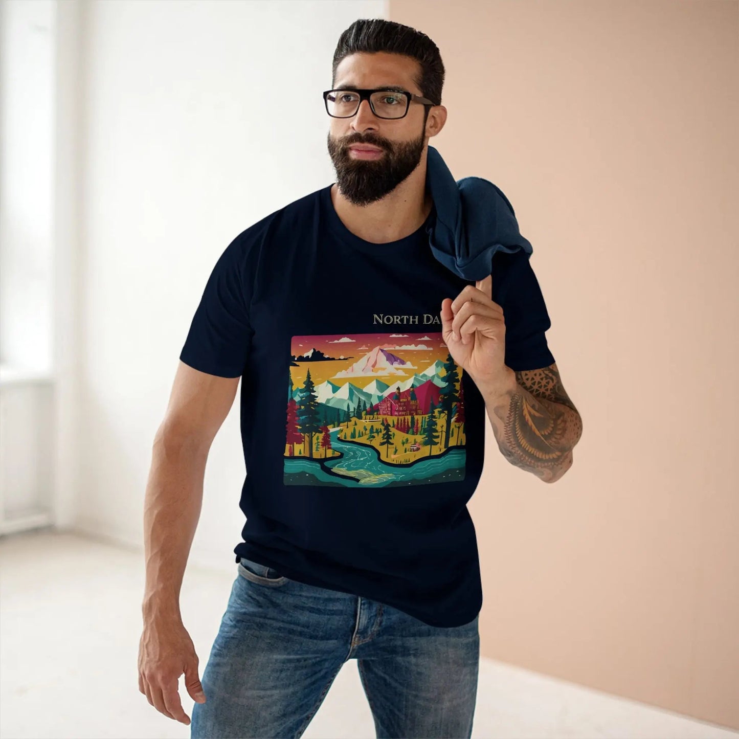 North Dakota US State Shirt Retro2Nova Unisex Premium Cotton Tee With Original Art Design Collection