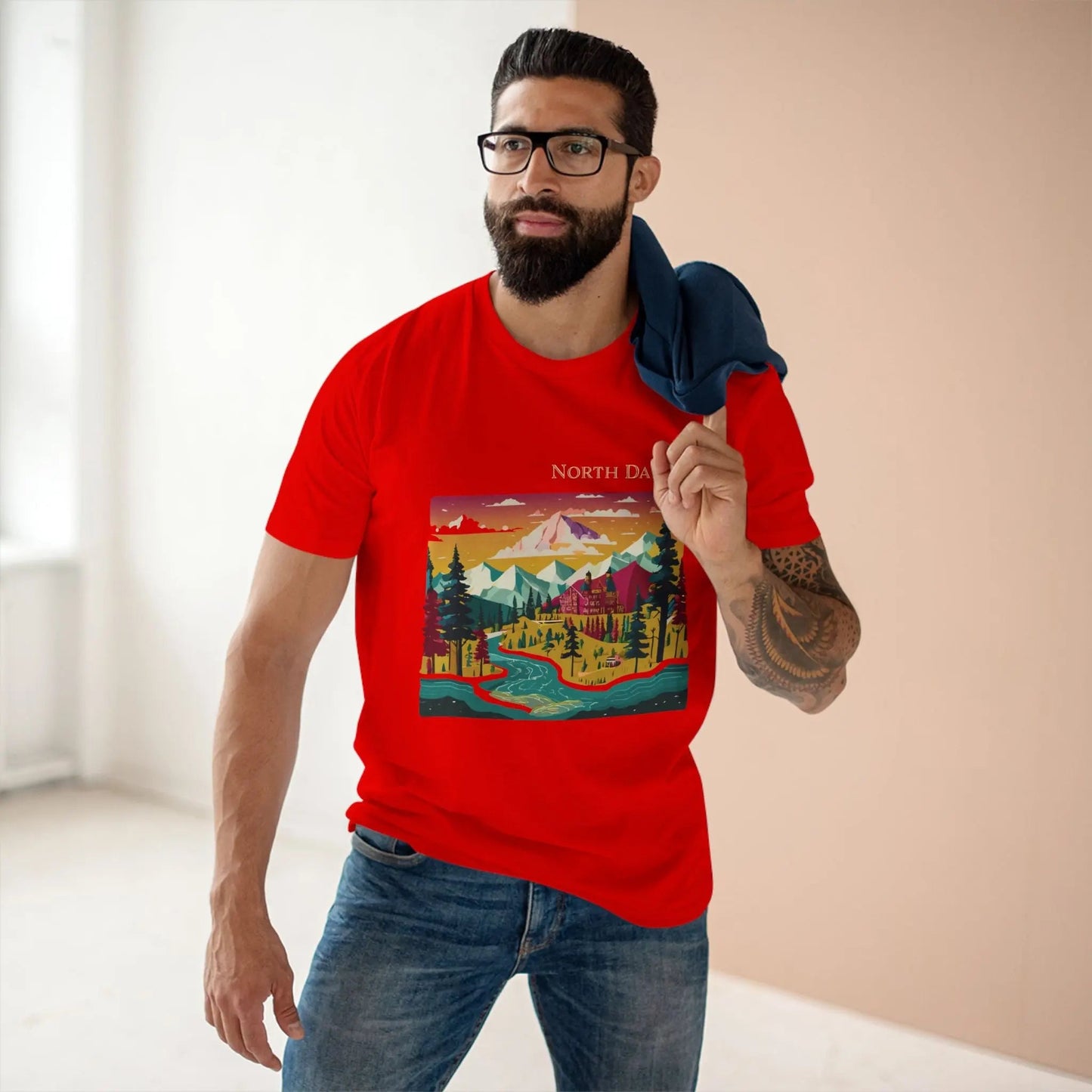 North Dakota US State Shirt Retro2Nova Unisex Premium Cotton Tee With Original Art Design Collection