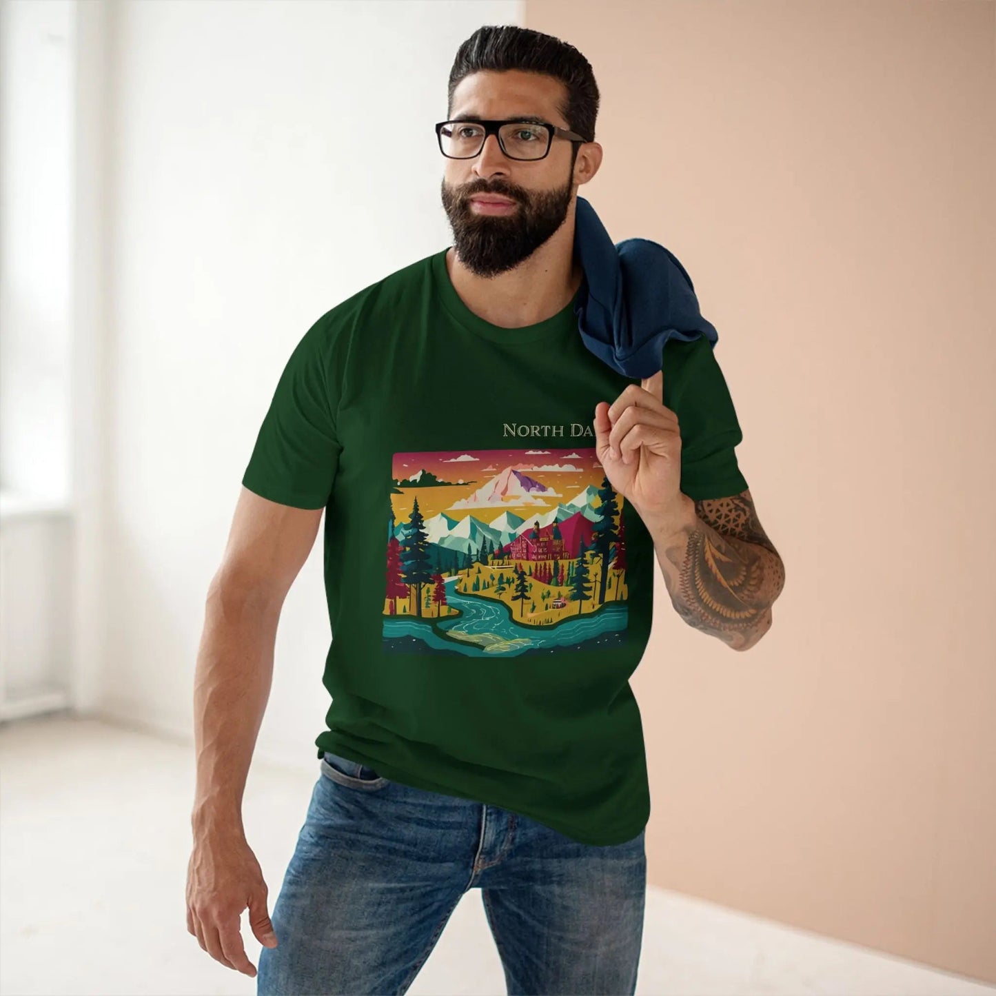North Dakota US State Shirt Retro2Nova Unisex Premium Cotton Tee With Original Art Design Collection