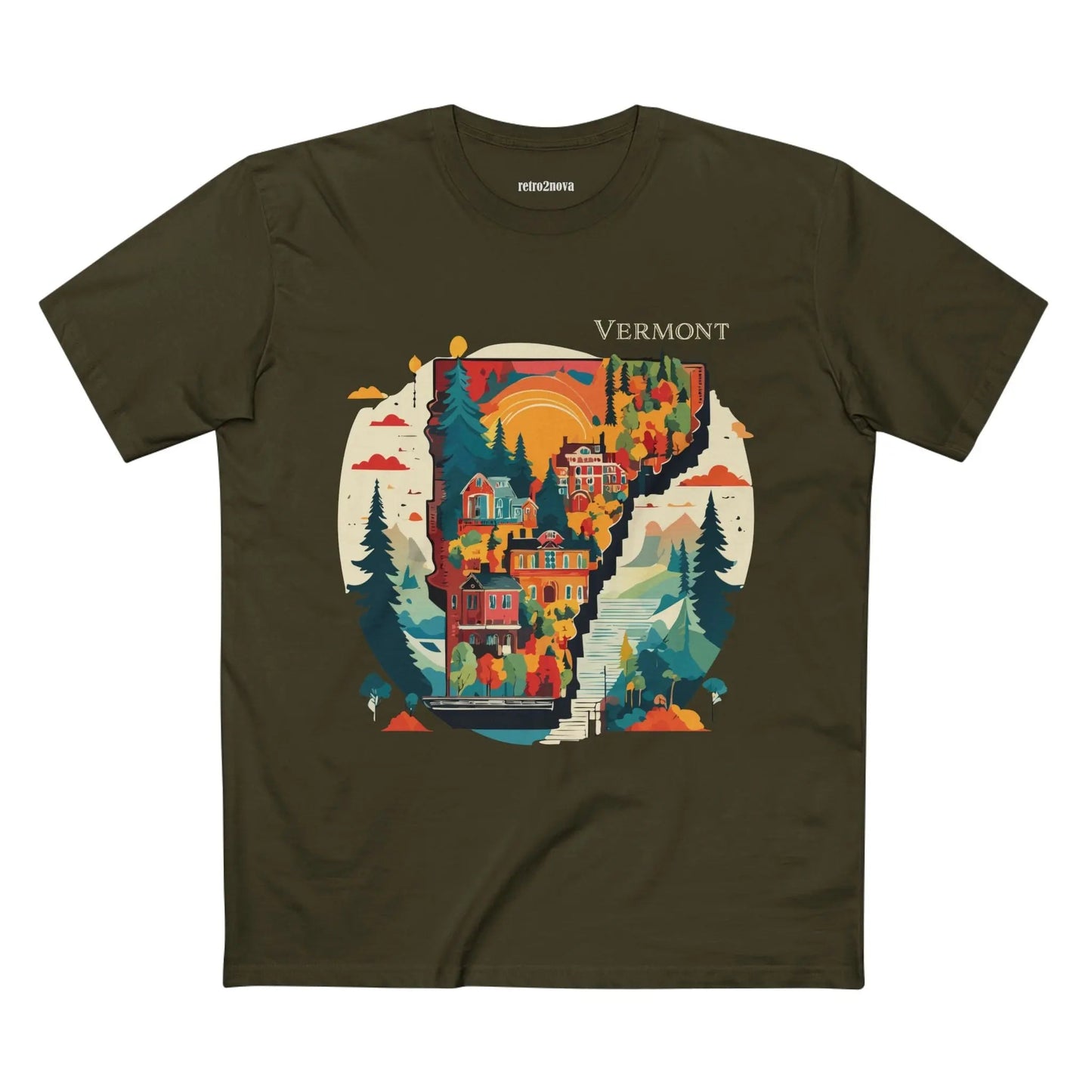 Vermont State Shirt Unisex Premium Cotton Tee With Original Art Design From Retro2Nova Art Collection
