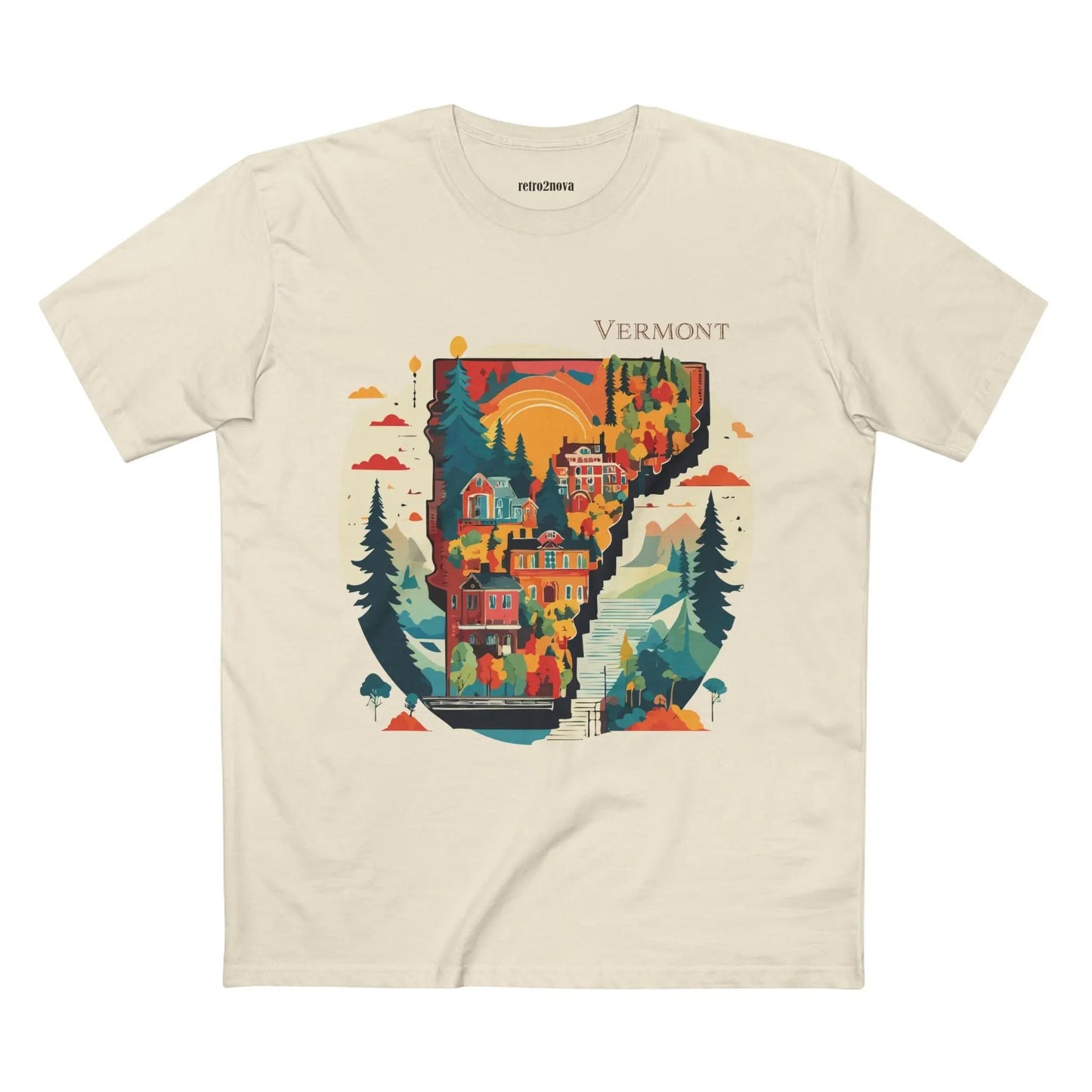 Vermont State Shirt Unisex Premium Cotton Tee With Original Art Design From Retro2Nova Art Collection