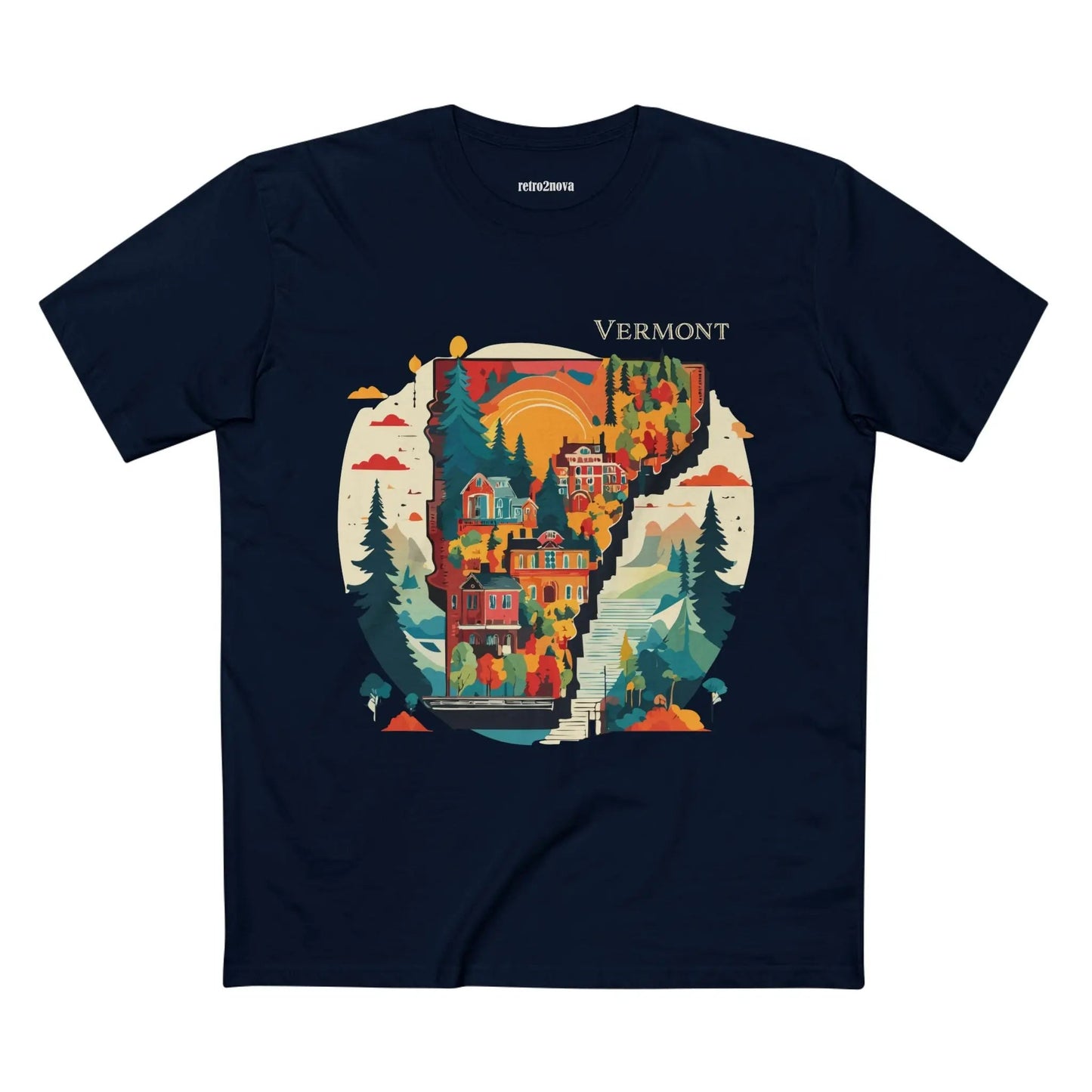 Vermont State Shirt Unisex Premium Cotton Tee With Original Art Design From Retro2Nova Art Collection