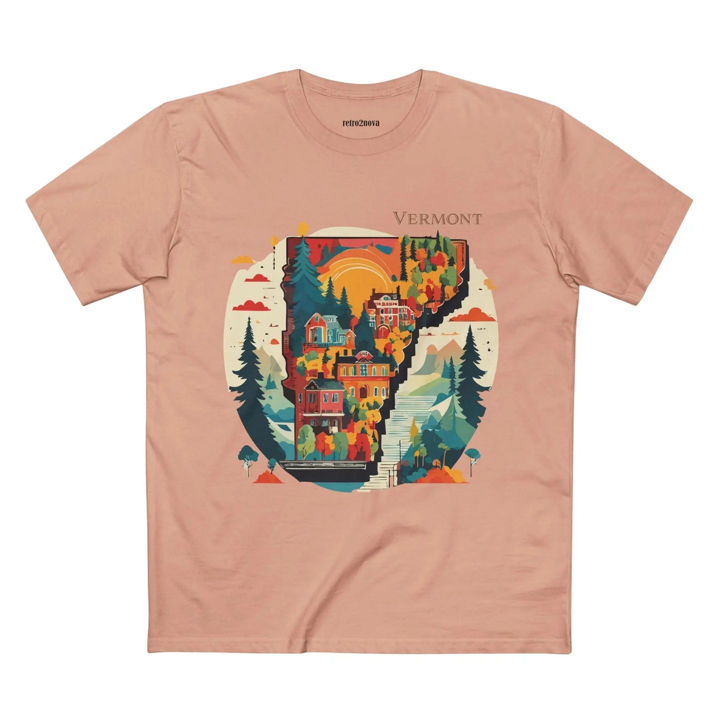 Vermont State Shirt Unisex Premium Cotton Tee With Original Art Design From Retro2Nova Art Collection
