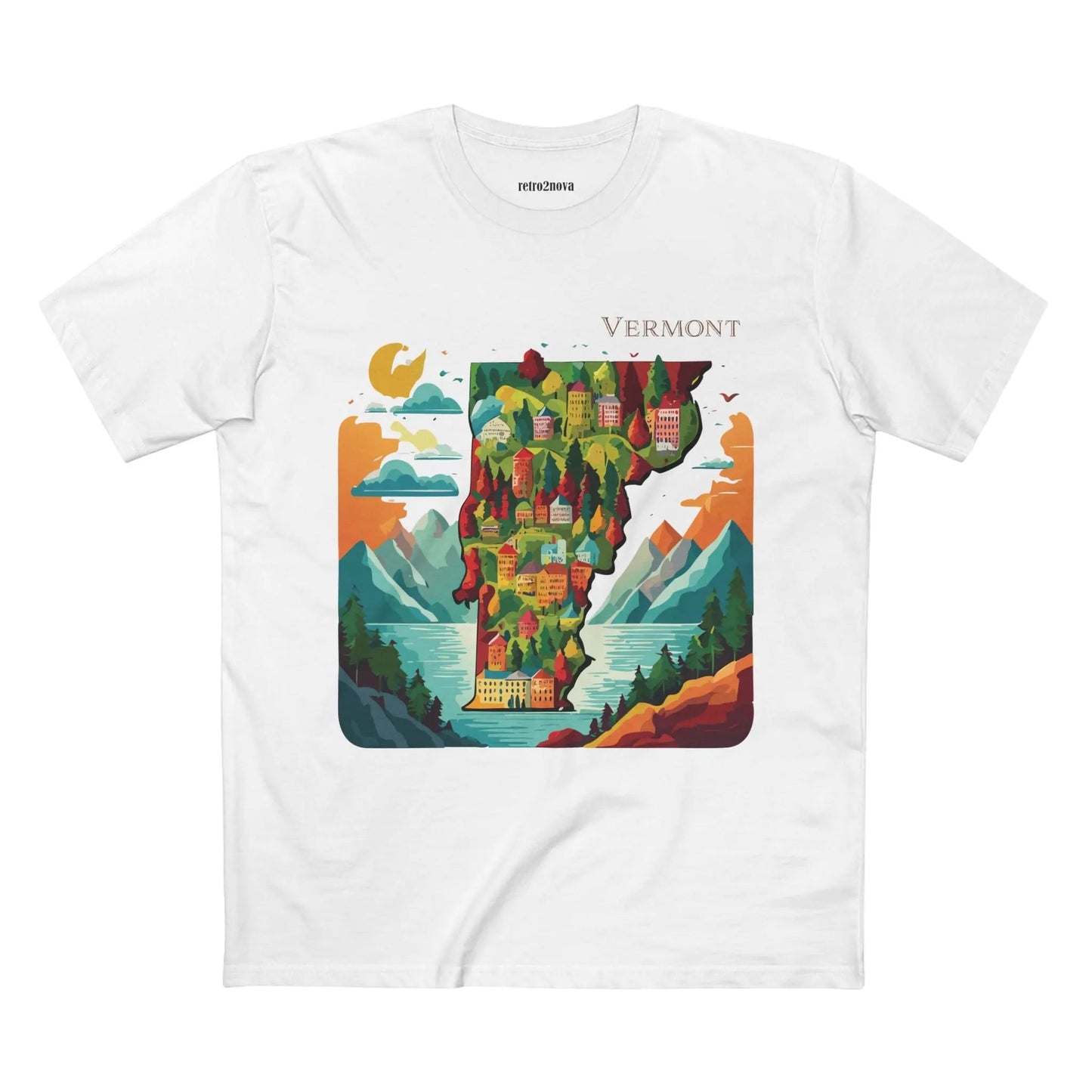 Vermont US State Shirt Unisex Premium Cotton Tee With Original Art Design Retro Collection