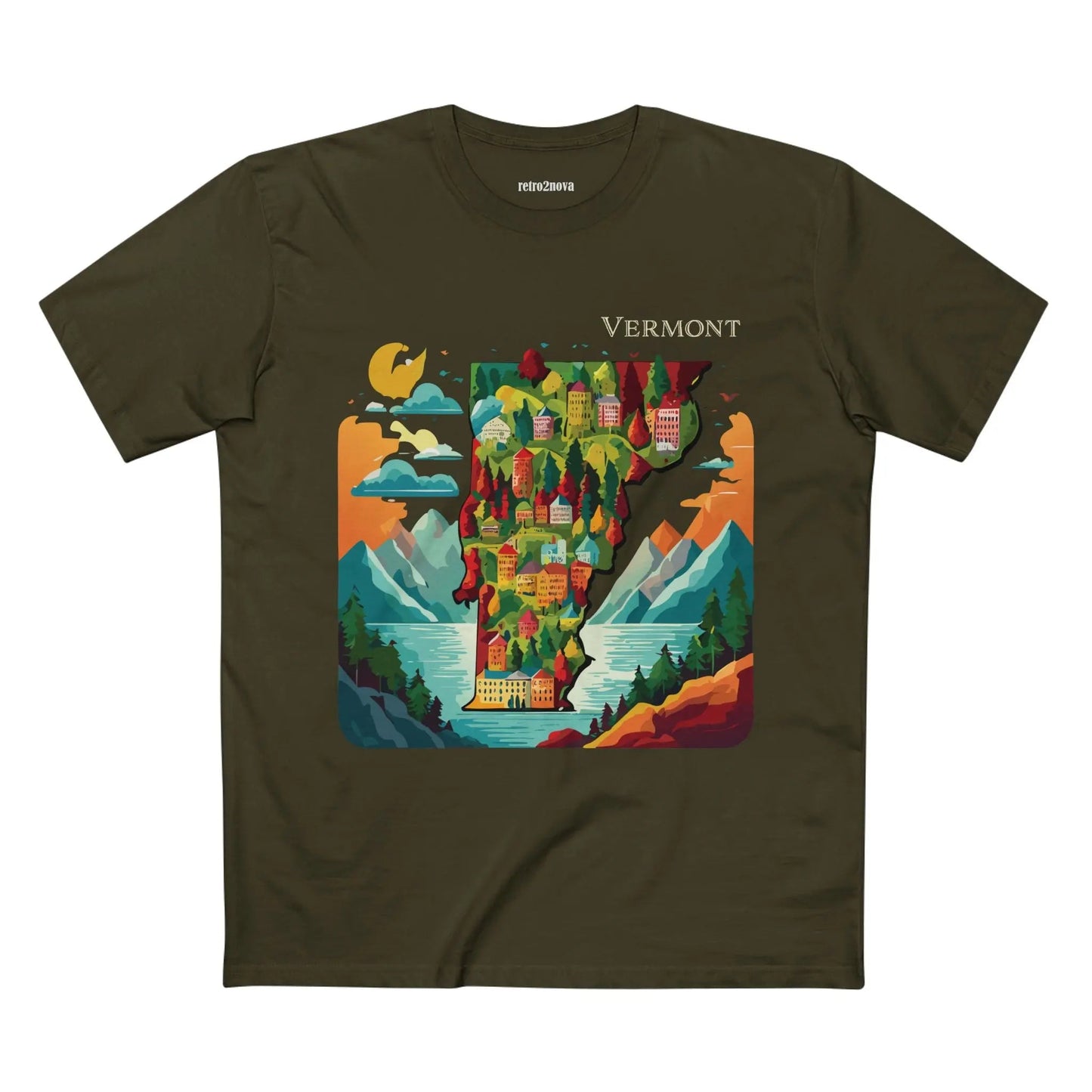 Vermont US State Shirt Unisex Premium Cotton Tee With Original Art Design Retro Collection
