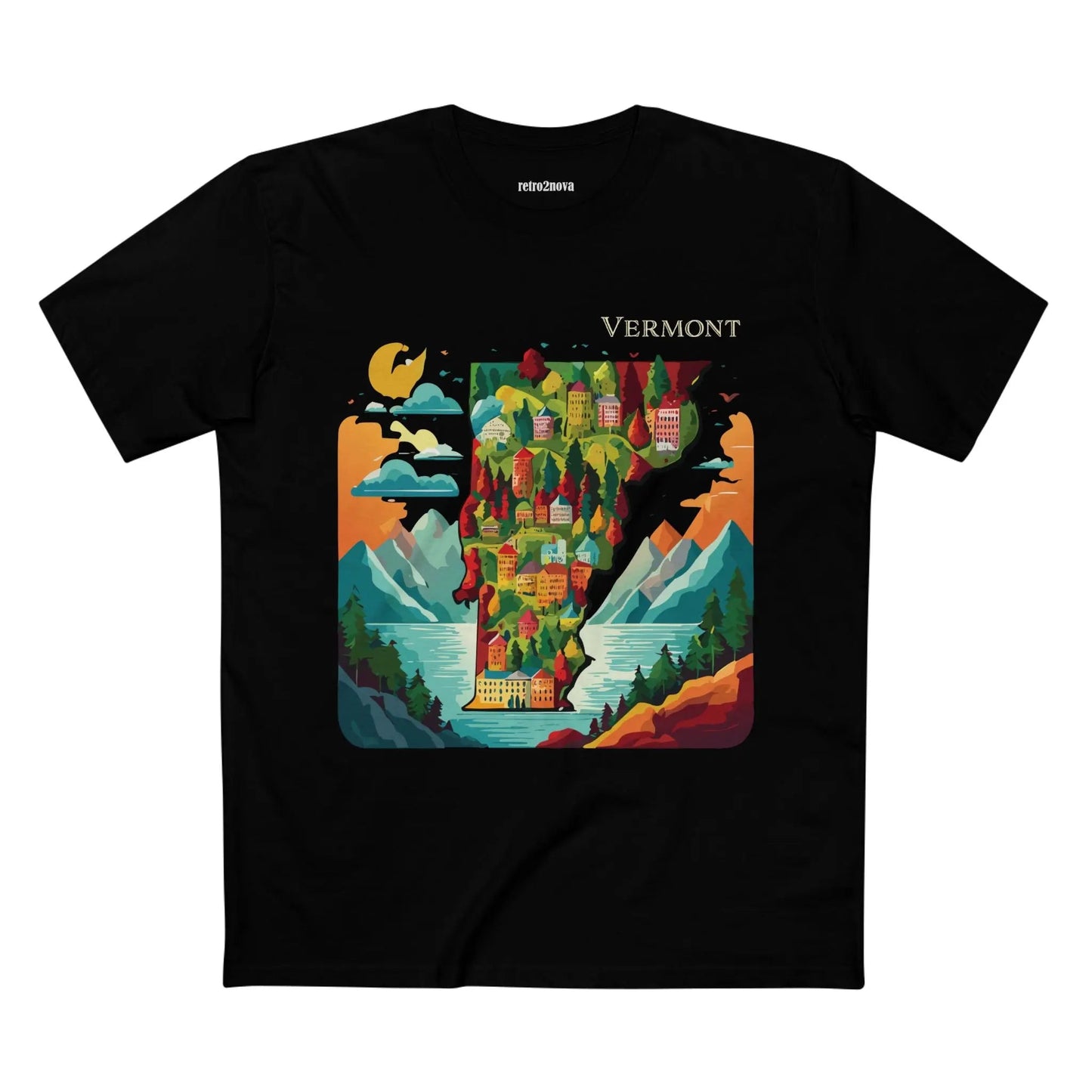 Vermont US State Shirt Unisex Premium Cotton Tee With Original Art Design Retro Collection