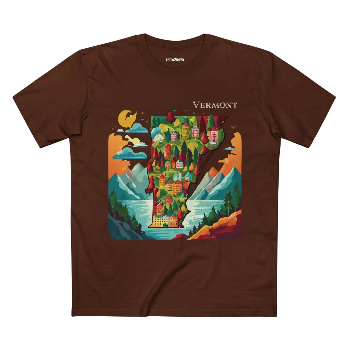Vermont US State Shirt Unisex Premium Cotton Tee With Original Art Design Retro Collection