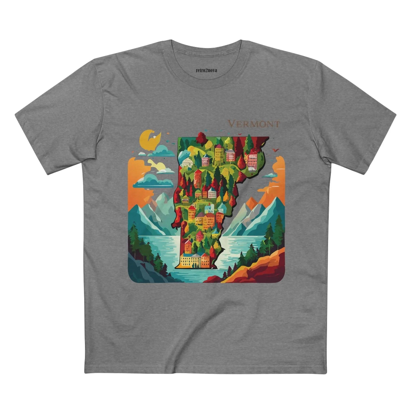 Vermont US State Shirt Unisex Premium Cotton Tee With Original Art Design Retro Collection