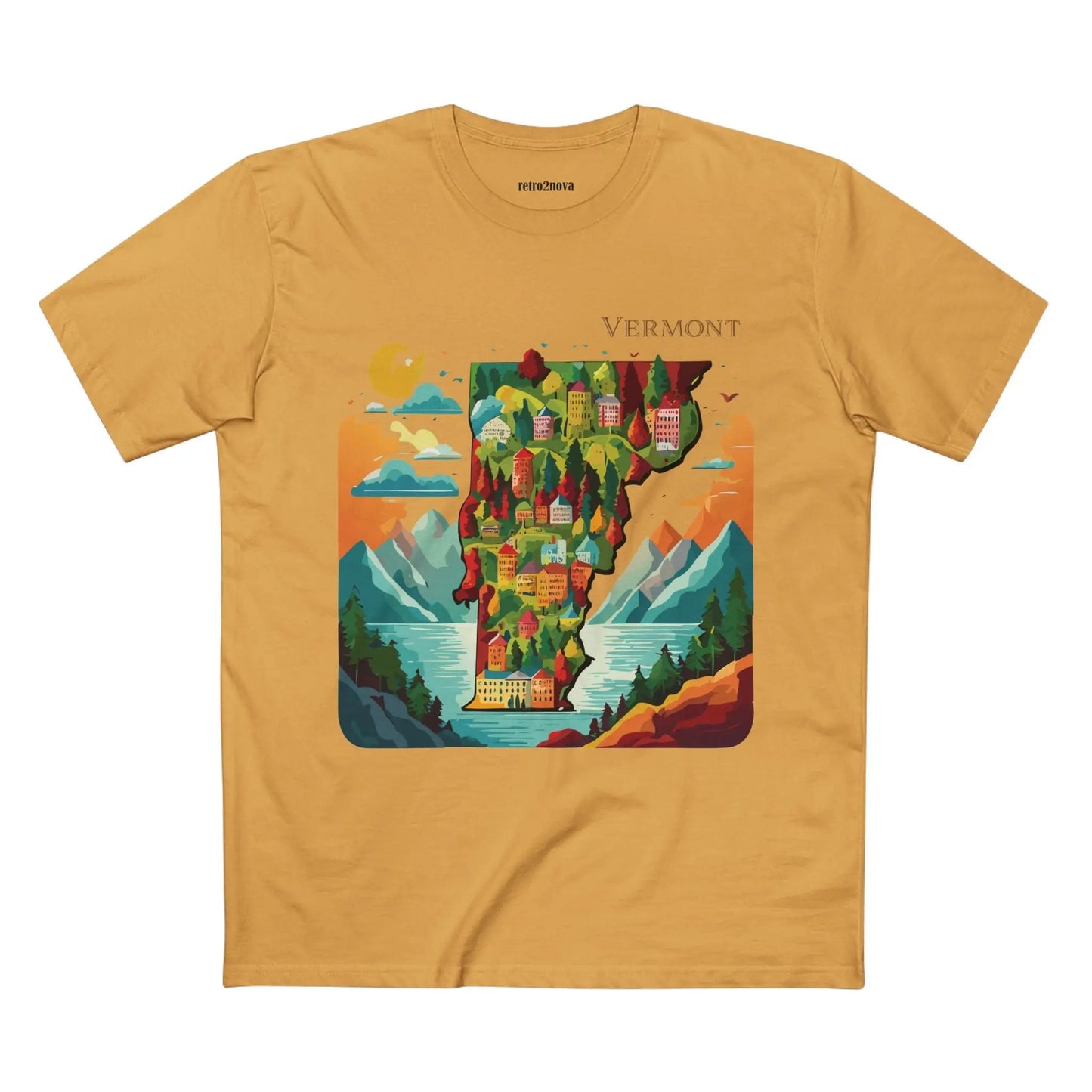 Vermont US State Shirt Unisex Premium Cotton Tee With Original Art Design Retro Collection
