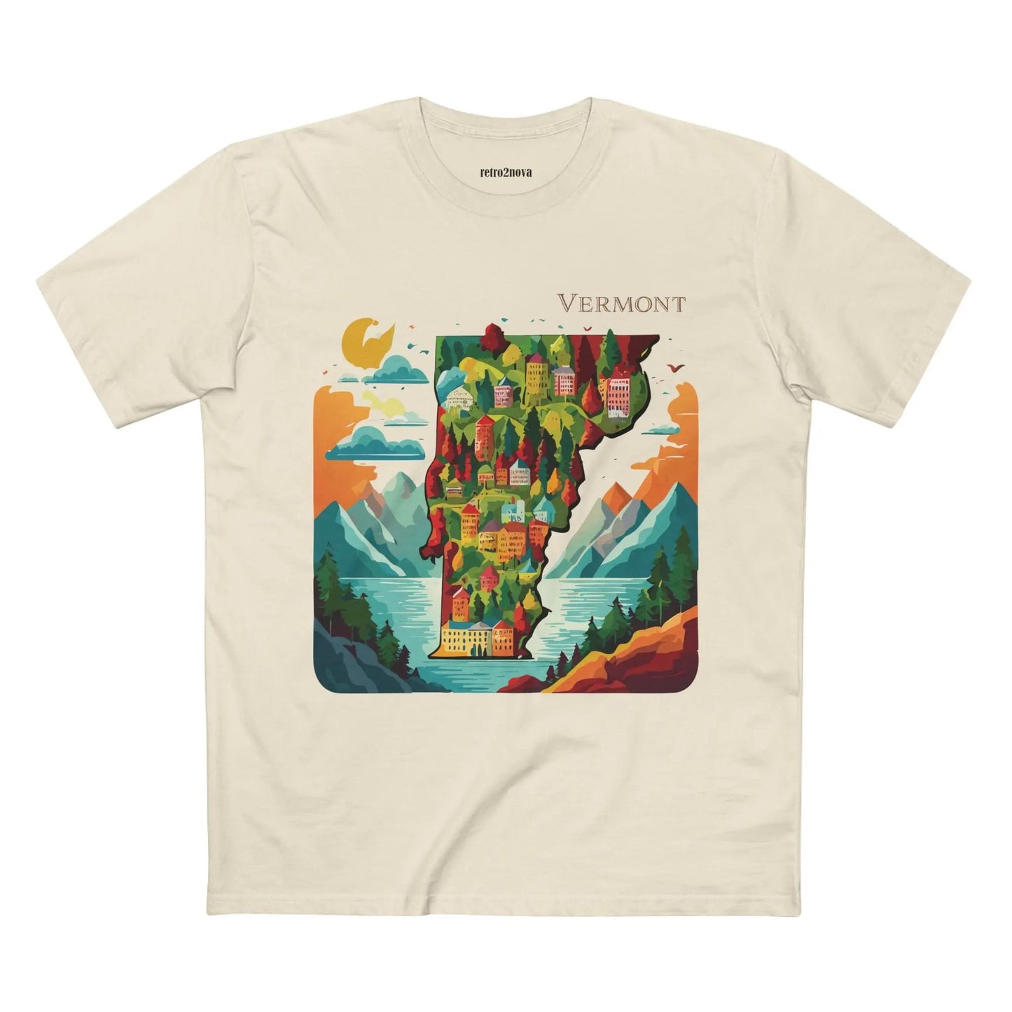 Vermont US State Shirt Unisex Premium Cotton Tee With Original Art Design Retro Collection